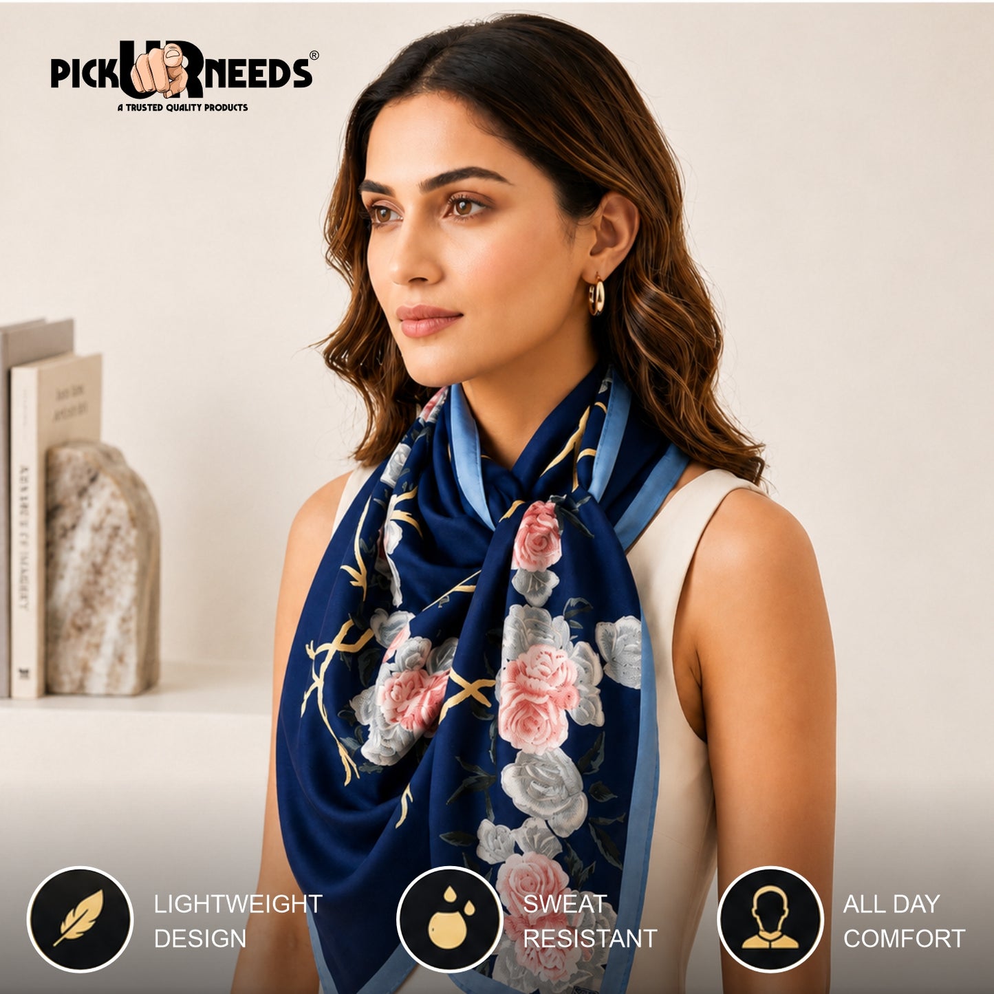 Pick Ur Needs Summer Silk Floral Printed Scarf for Womens & Girls Elegant Neck, Head & Shoulder Wrap Soft Lightweight Fashion Stole