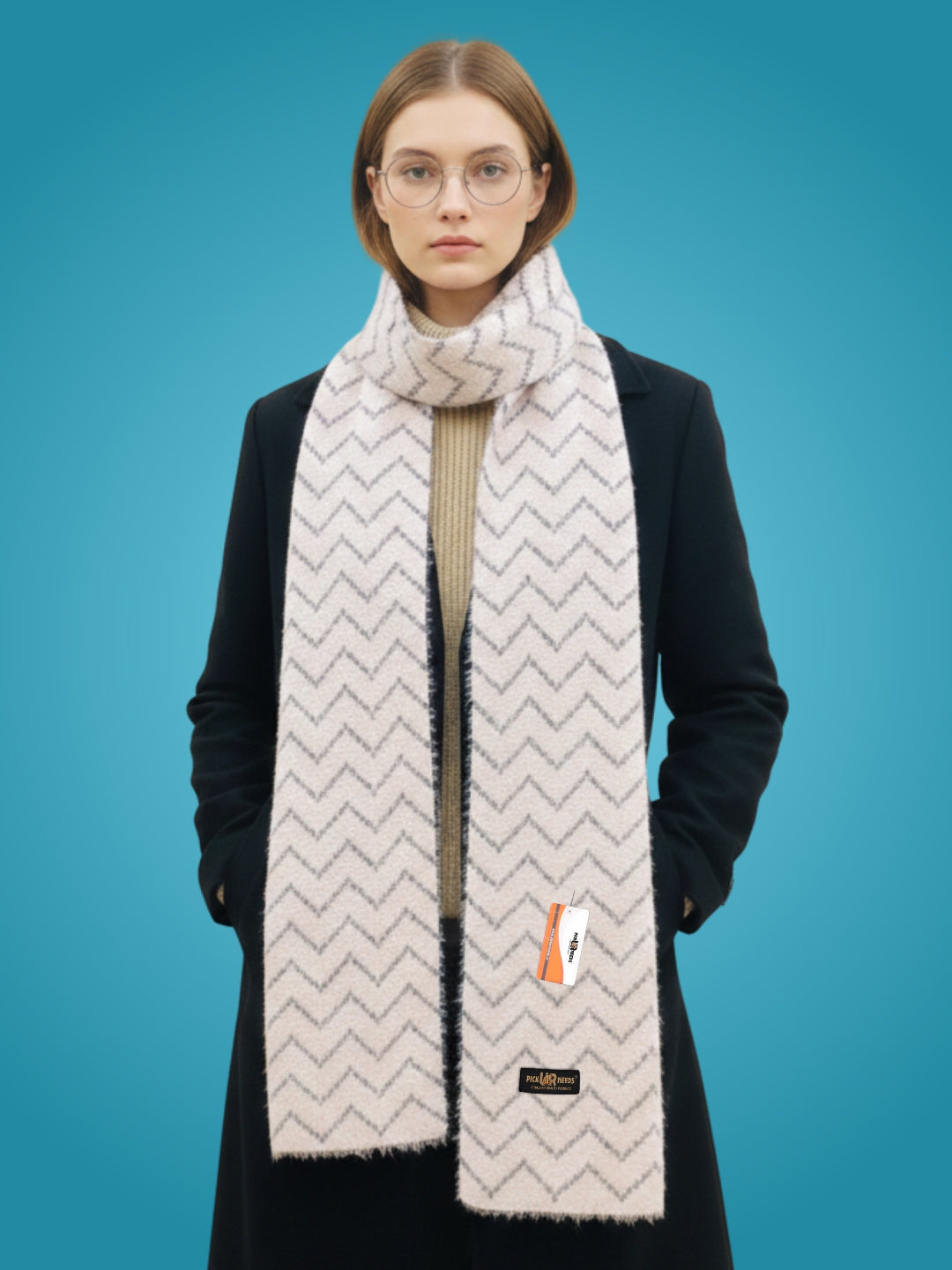 Pick Ur Needs Premium Woolen Winter Muffler with Gold Zigzag Pattern | Soft, Warm & Stylish Scarf for Women
