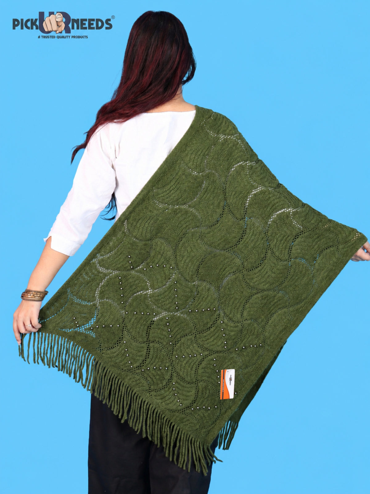 Pick Ur Needs Women & Girls Winter Warm Woolen Muffler with Pearl Work & Fringes – Soft Stylish Wrap