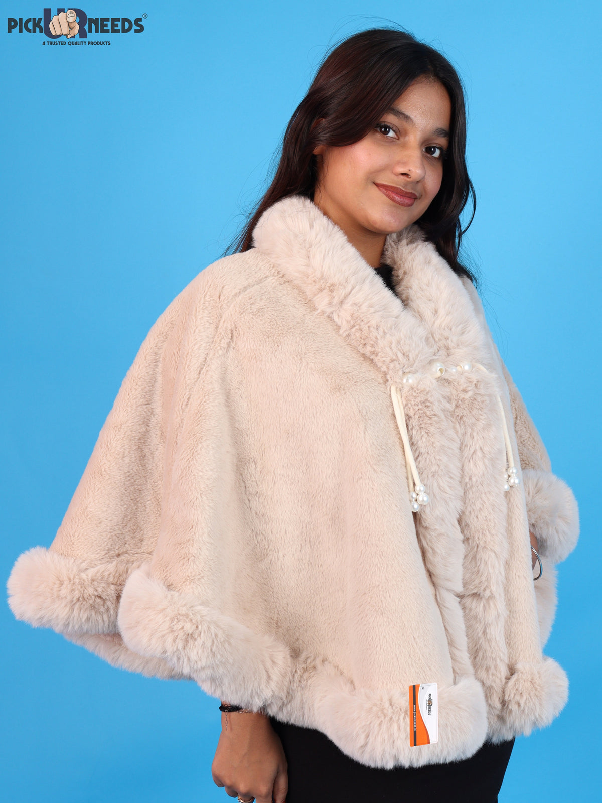 Pick Ur Needs Elegant Faux Fur Womens Shrug with Plush Collar,Soft Warm Winter Cape Poncho, Stylish Fluffy Shoulder Wrap for Ladies & Girls