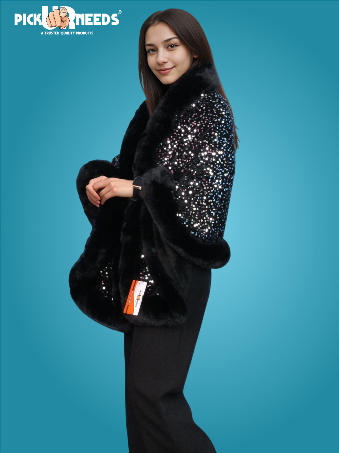 Visit the Pick Ur Needs Store Pick Ur Needs Luxury Sequin Faux Fur Shawl for Women Poncho & Winter Shrug Soft Warm Designer Wrap for Evening Parties