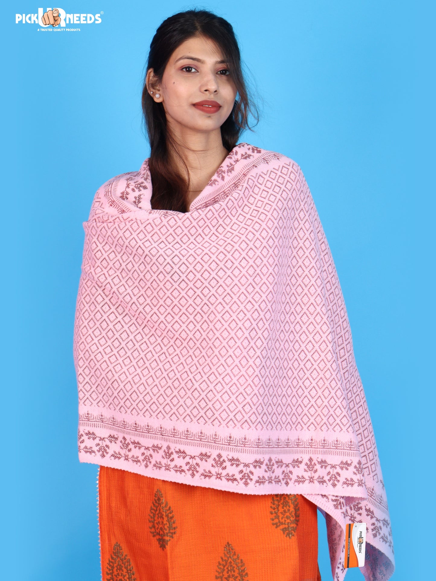 Pick Ur Needs Ladies Printed Winter Shawl with Elegant Pattern Soft Knitted Stole with Designer Border & Tassel Finish Comfortable Shoulder Wrap for