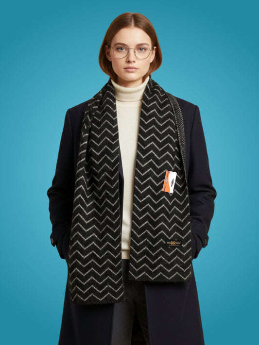 Pick Ur Needs Premium Woolen Winter Muffler with Gold Zigzag Pattern | Soft, Warm & Stylish Scarf for Women