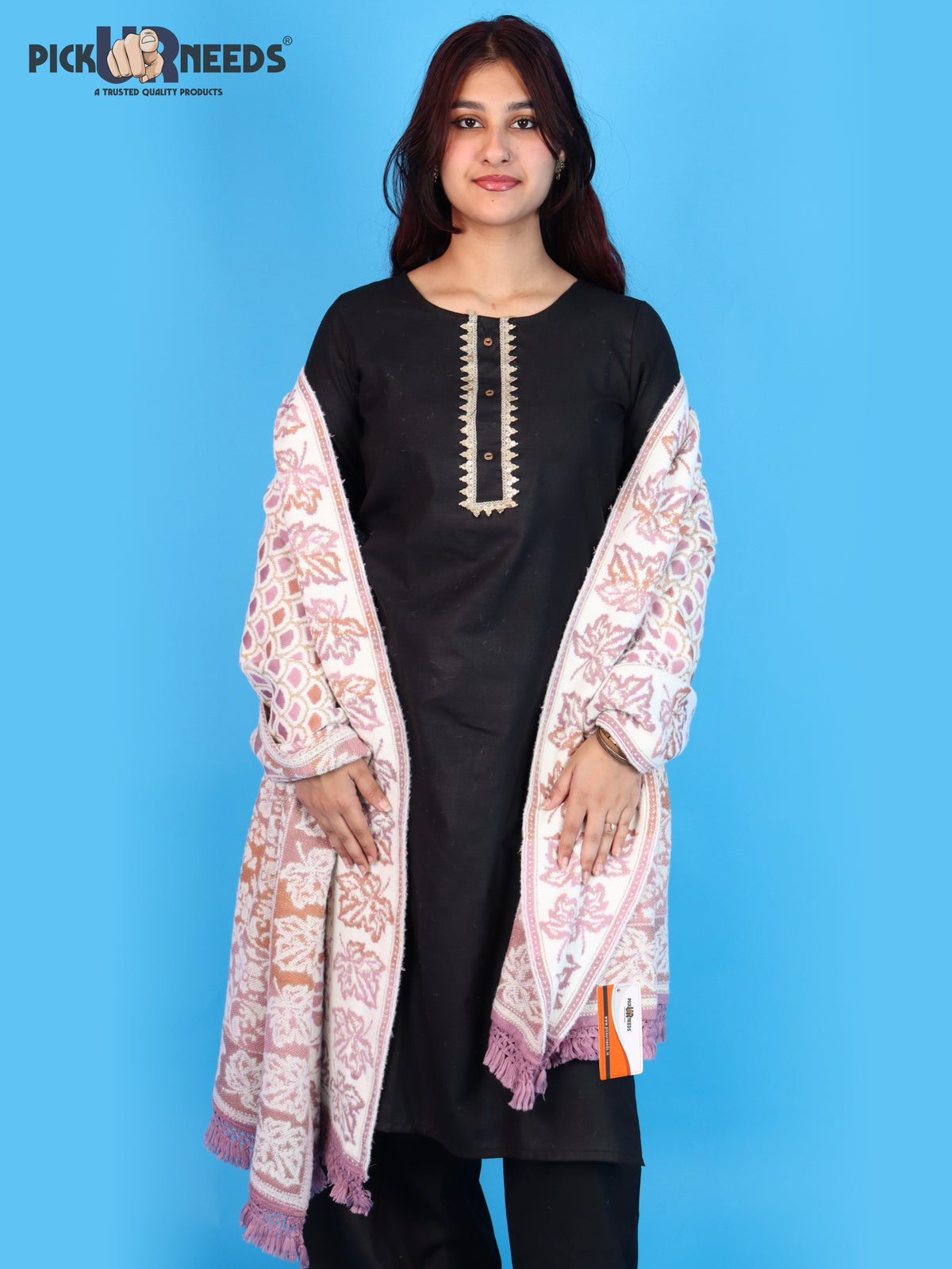 Pick Ur Needs Womens & Girls Winter Premium Shawl Floral Patterned Wool Blend Wrap with Decorative Border & Fringe Finish