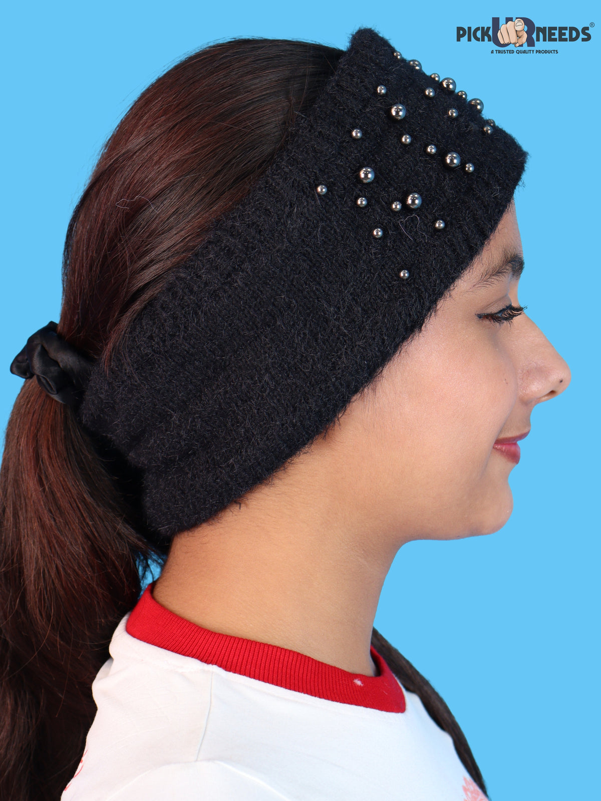 Pick Ur Needs Womens & Girls Soft Woolen Headband with Elegant Pearl Design Warm Stretchable Winter Ear Warmer Kanpatti.