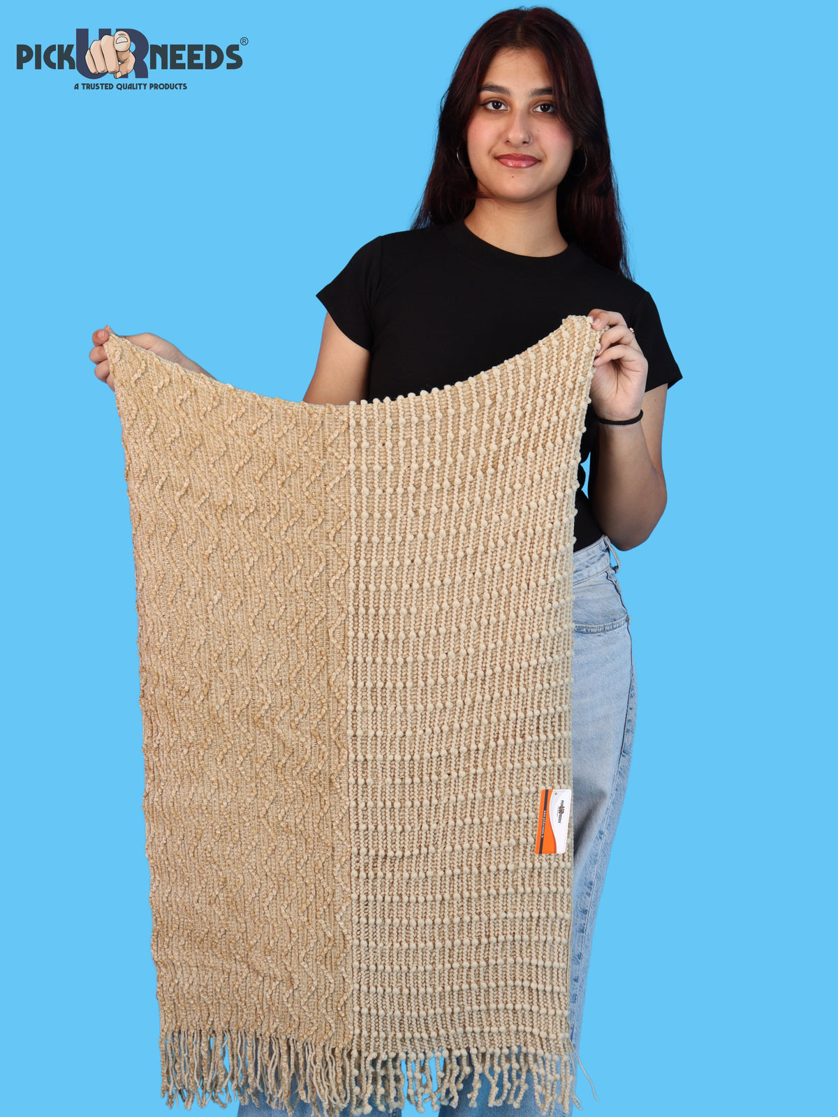 Pick Ur Needs Premium Winter Stole & Muffler for Women Soft Woven Textured Wrap with Elegant Fringes Warm Shawl