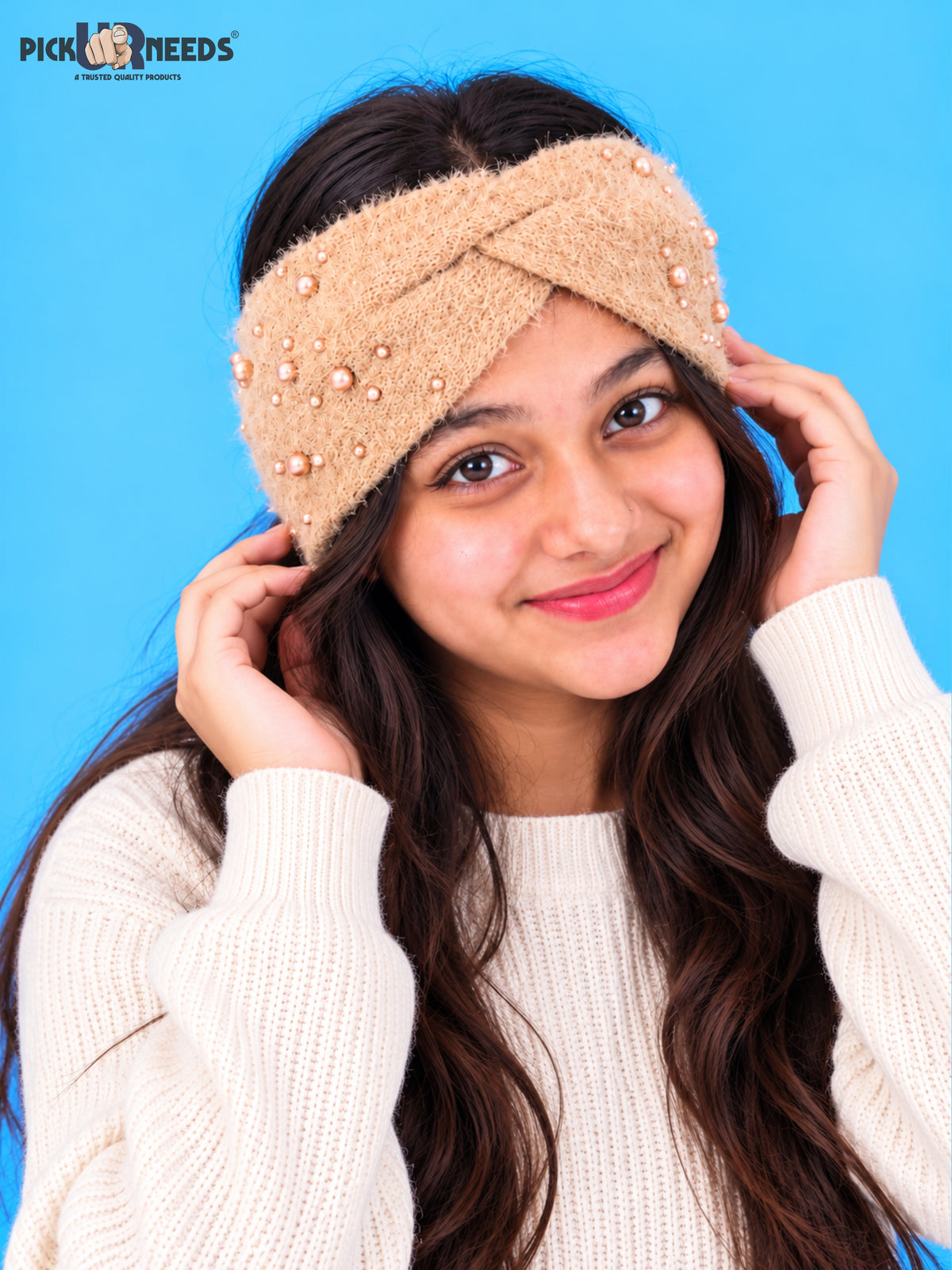 Pick Ur Needs Winter Ear Warmer Kanpatti Soft Woolen Headband with Elegant Pearl Design Warm Stretchable For Womens & Girls