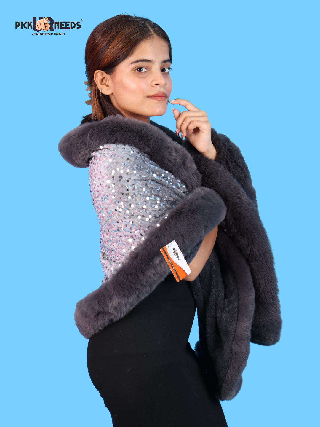 Visit the Pick Ur Needs Store Pick Ur Needs Luxury Sequin Faux Fur Shawl for Women Poncho & Winter Shrug Soft Warm Designer Wrap for Evening Parties
