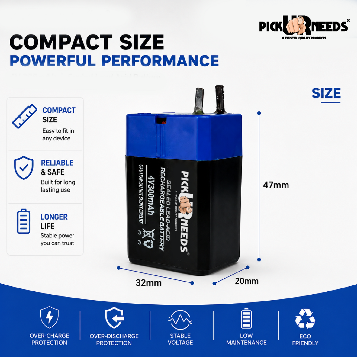 Pick Ur Needs Compact 4V 300mAh Sealed Lead Acid Battery for Long-Lasting Backup Power (2, 300, Milliamp Hours)
