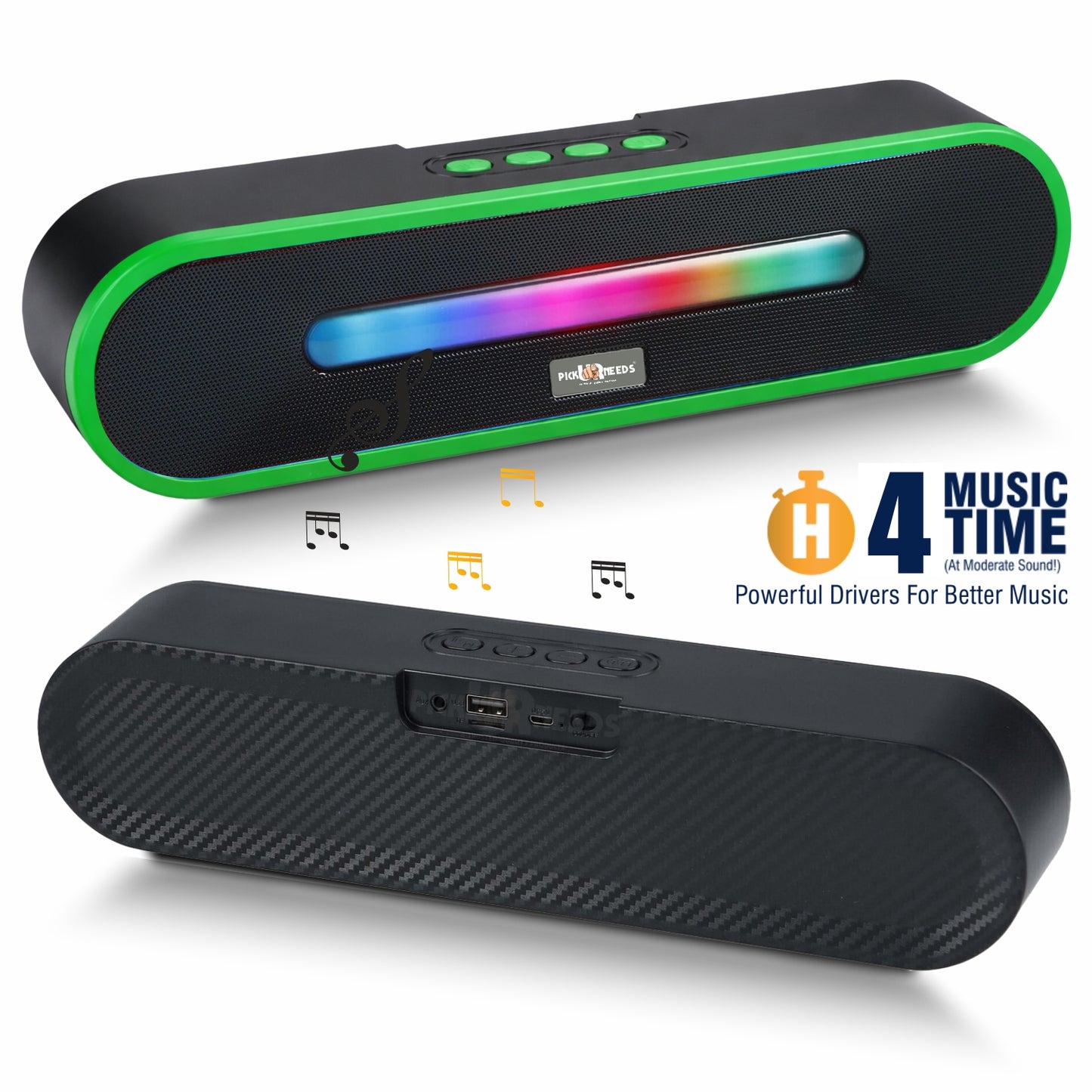 Pick Ur Needs Portable Bluetooth Speaker 1800mAh with RGB LED Lights | Wireless Speaker with USB, TF Card & AUX | Deep Bass Sound Bar for Home & Outdoor