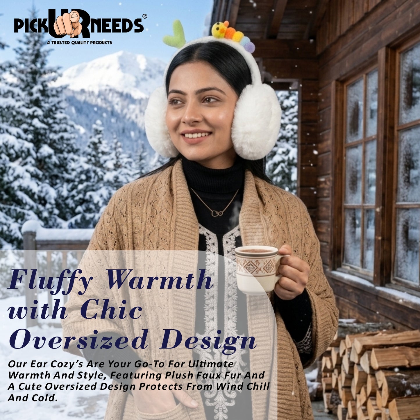 Pick Ur Needs Cute Caterpillar Ear Muffs for Women & Girls – Fluffy Plush Winter Earmuffs, Ear Warmers, Soft Cozy Outdoor Accessory