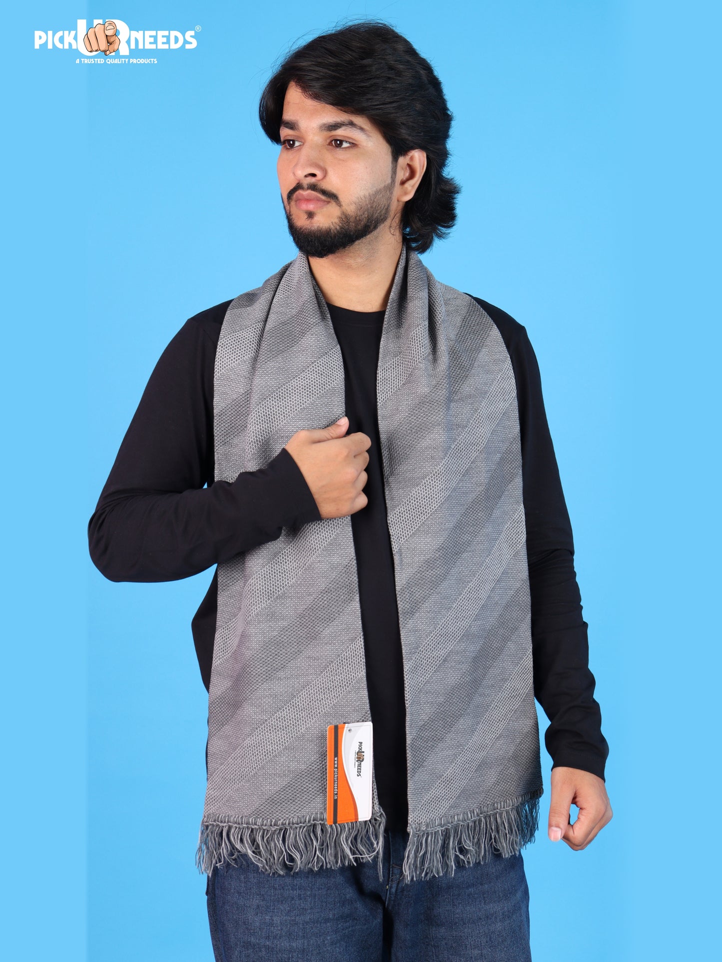 Pick Ur Needs Premium Men's Warm And Stylish Woolen Muffler Angoora With Solid Color Plain Design And Stylish Tussles Ends Muffler For Men