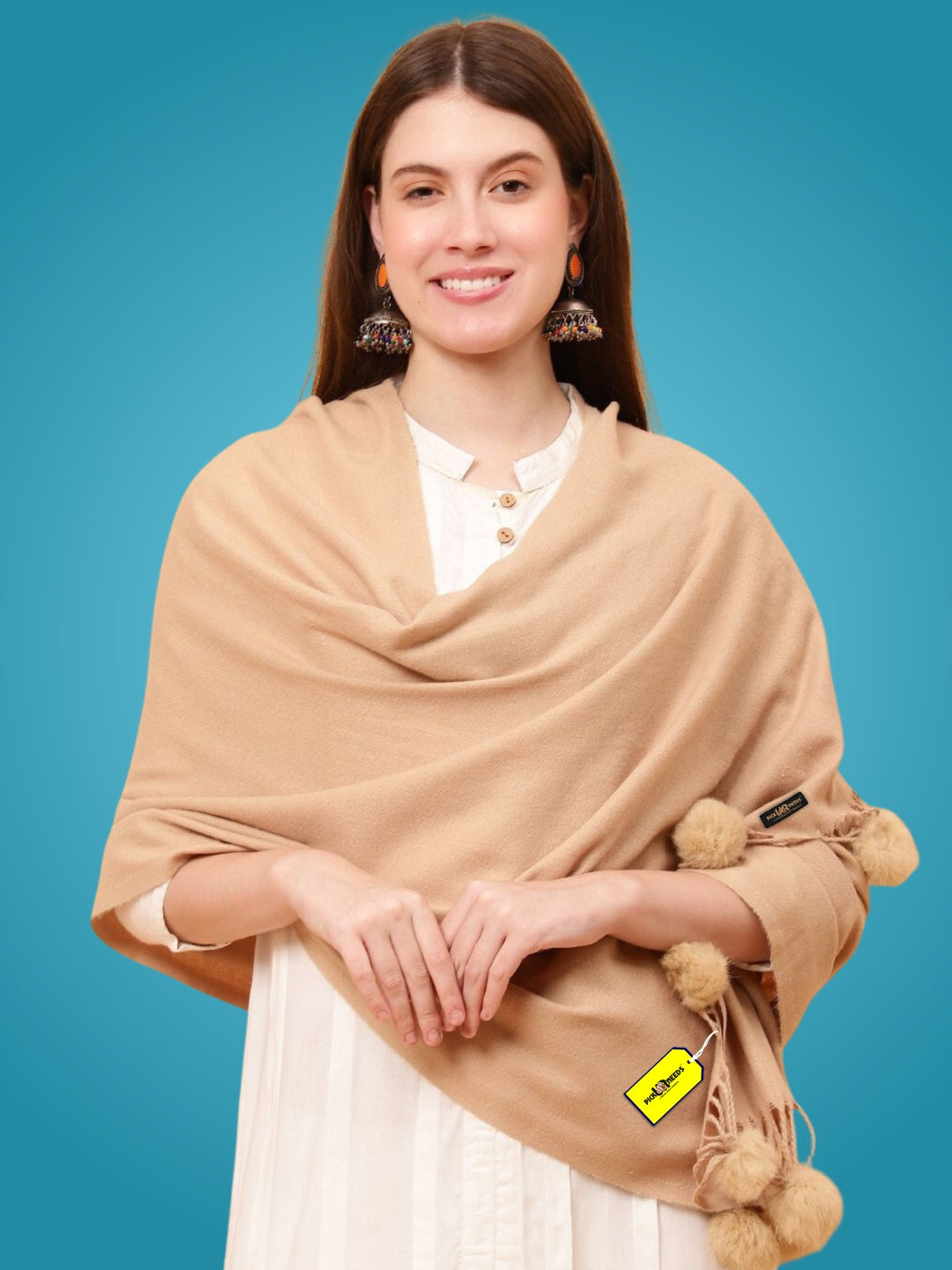 Pick Ur Needs Premium Women’s Wool Blend Scarf Soft Woolen Shawl Winter Stole with Tassels & Pom Poms