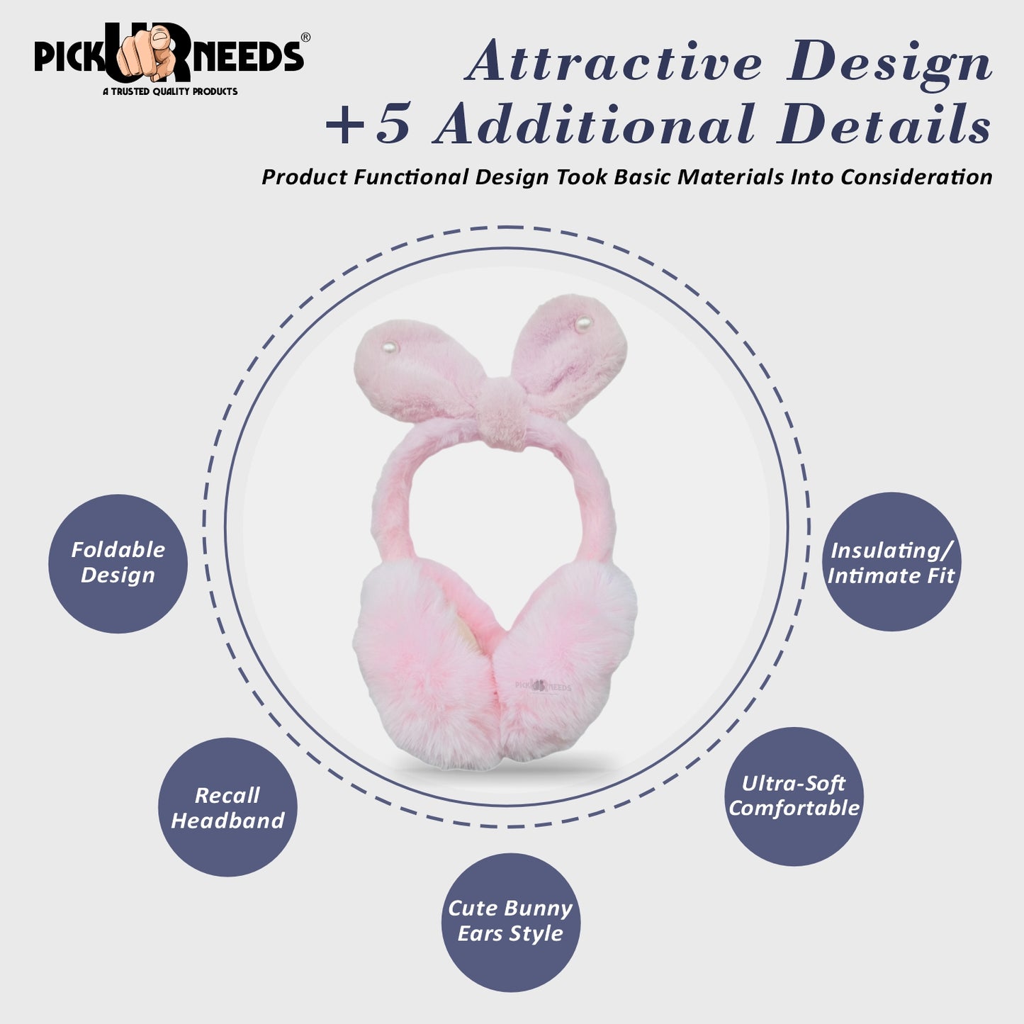 Pick Ur Needs Plush Earmuffs for Women & Girls with Stone Detail – Foldable Ultra-Soft Ear Warmers, Lightweight Winter Ear Muffs, Warm & Comfortable Cold Weather Accessory