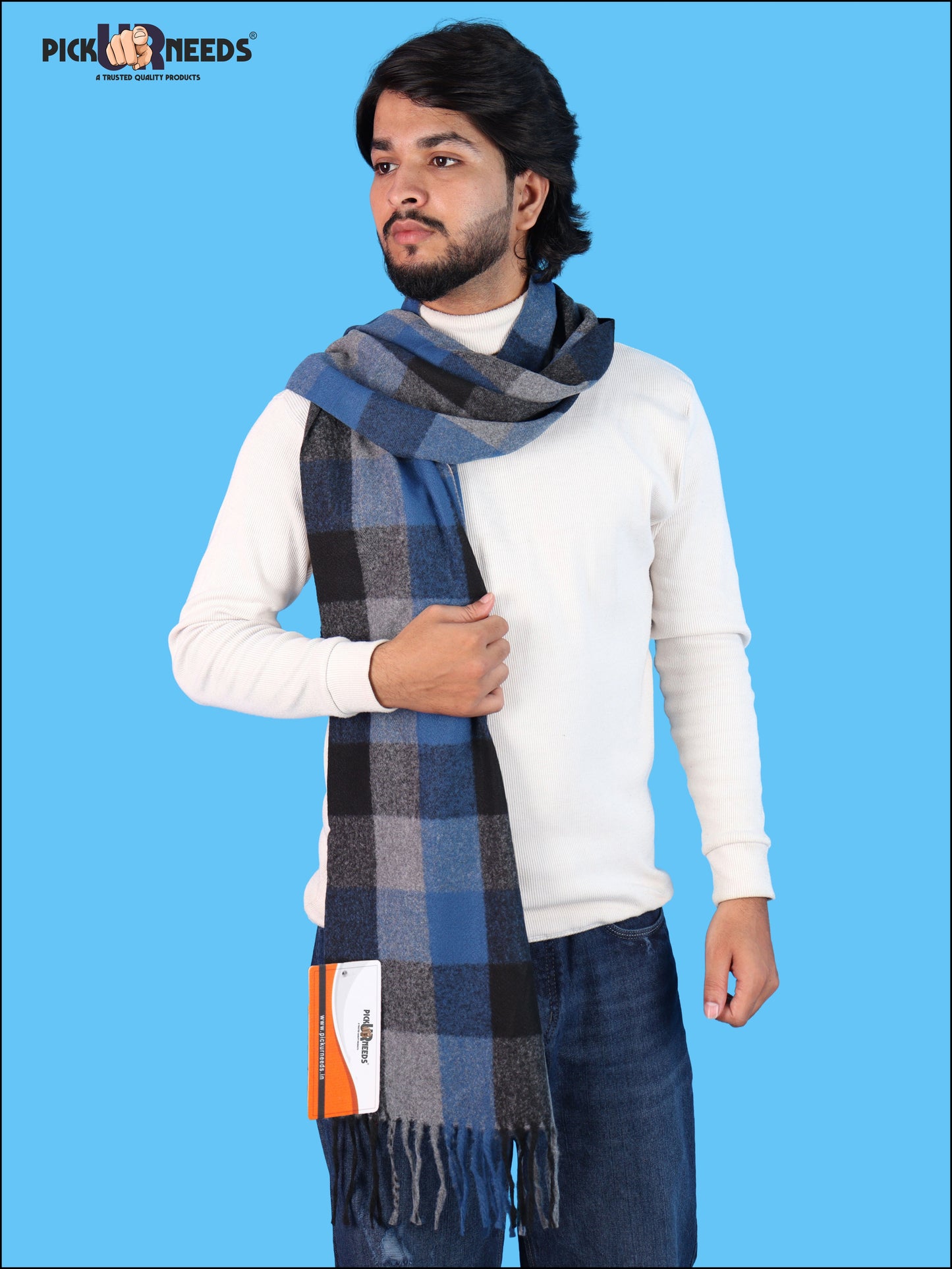 Pick Ur Needs Men’s Winter Muffler Shawl Soft Warm Checkered Scarf with Fringes  Stylish Neck Wrap for Men & Boys  Winter Wear Accessory