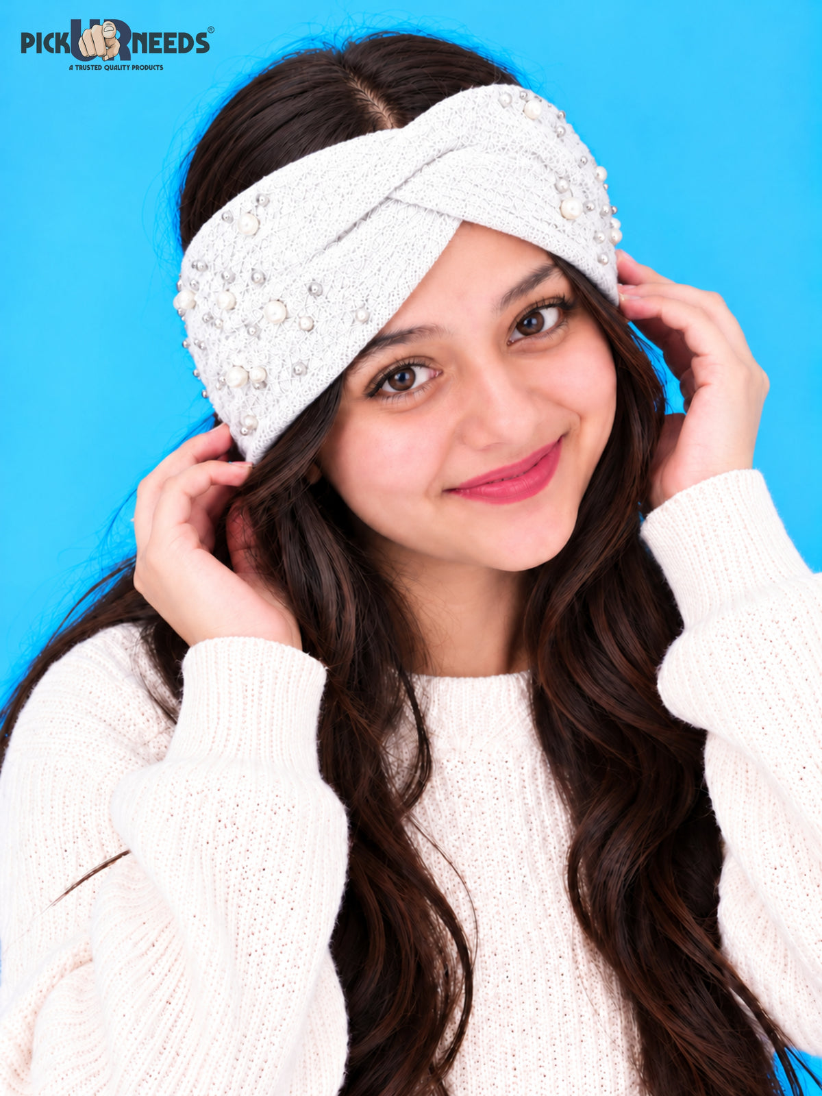 Pick Ur Needs Winter Ear Warmer Kanpatti Soft Woolen Headband with Elegant Pearl Design Warm Stretchable For Womens & Girls