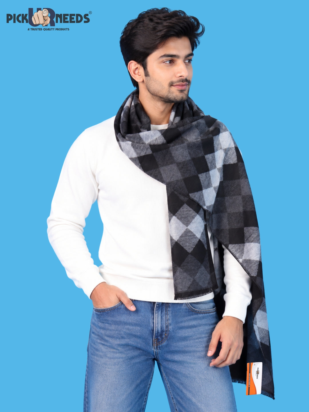 Pick Ur Needs Premium Winter Muffler for Men & Boys Soft & Warm Checkered Design Woolen Style Scarf Stylish Long Neck Wrap for Winter Wear