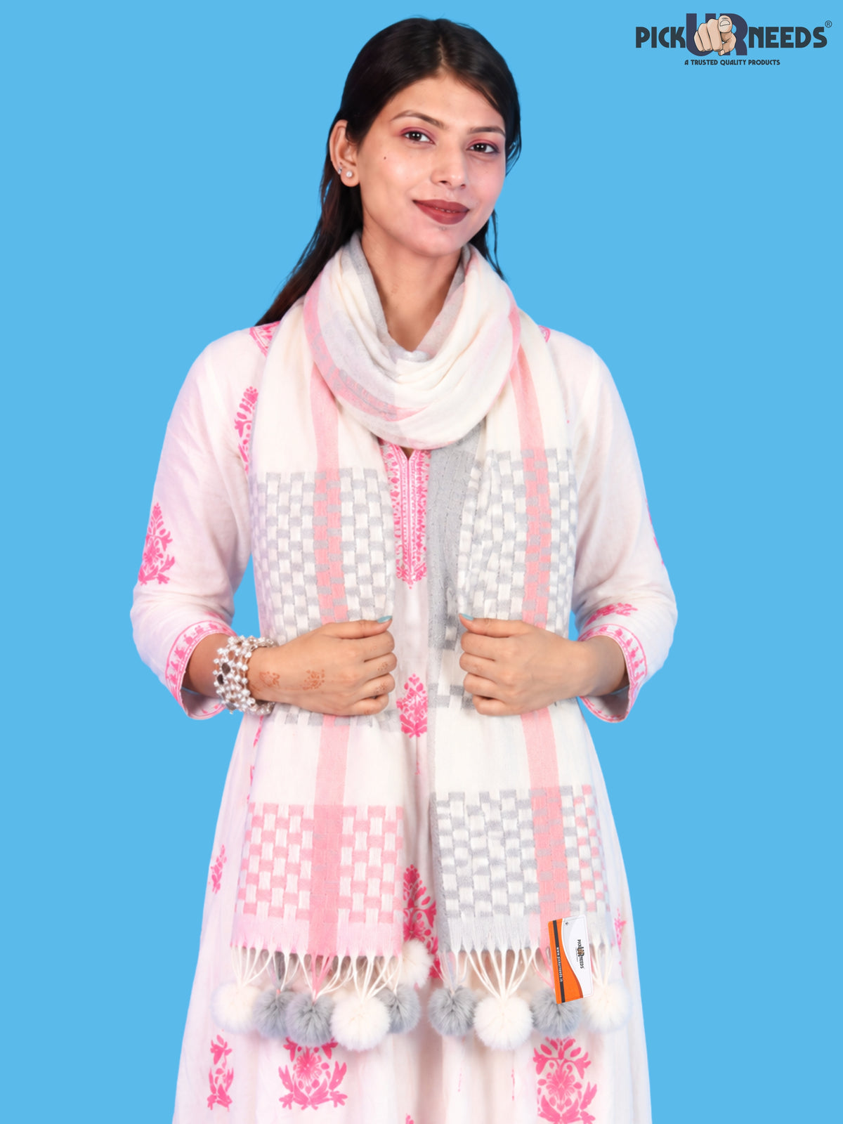 Pick Ur Needs Women Designer Winter Shawl with Geometric Checkered Pattern Shoulder Wrap with Tassels Stylish Stole for Girls Party, Casual & Ethnic Wear