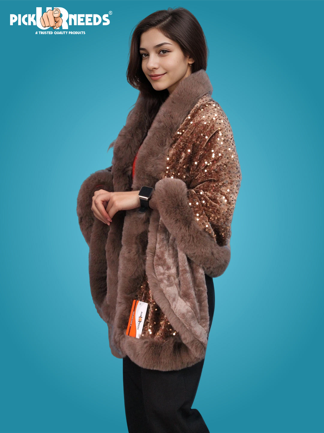 Visit the Pick Ur Needs Store Pick Ur Needs Luxury Sequin Faux Fur Shawl for Women Poncho & Winter Shrug Soft Warm Designer Wrap for Evening Parties