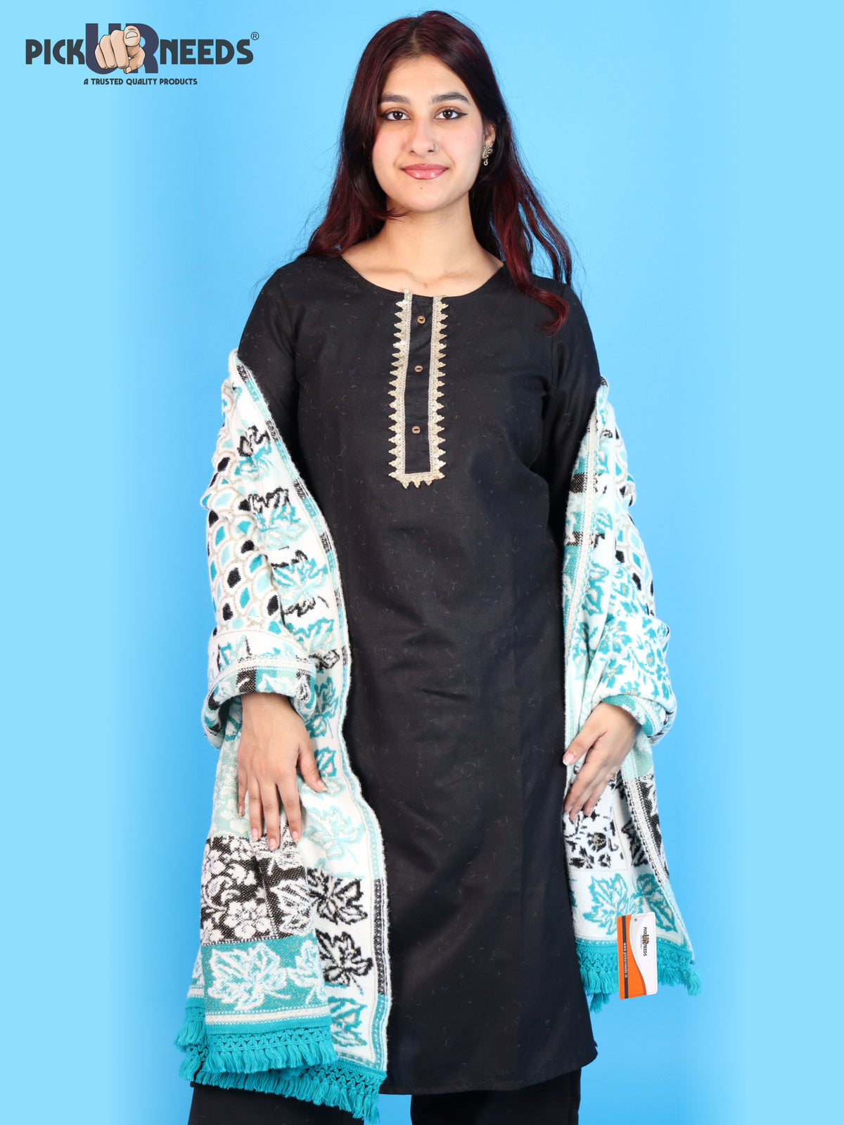 Pick Ur Needs Womens & Girls Winter Premium Shawl Floral Patterned Wool Blend Wrap with Decorative Border & Fringe Finish