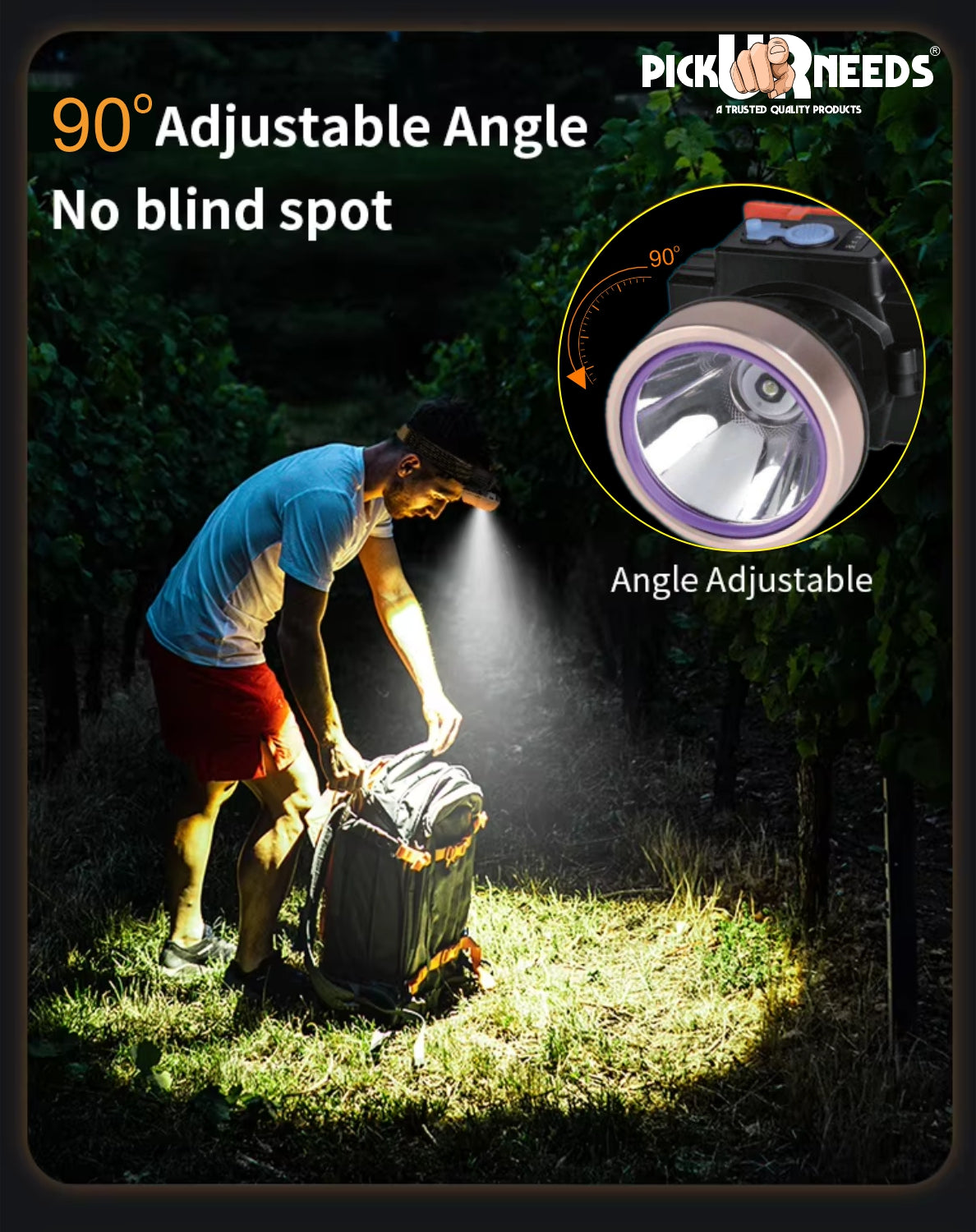 Pick Ur Needs Rechargeable Headlamp With 2400 mAh Lithium Battery Type C Charge 150 Watt Laser 5 hrs Torch Emergency Light  (Copper)