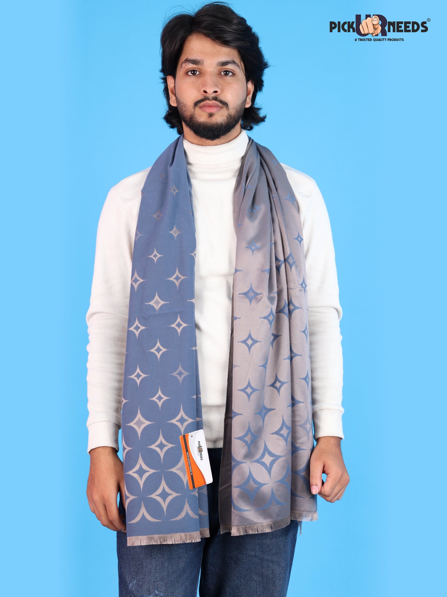 Pick Ur Needs Mens 2-in-1 Reversible Shawl Stylish Printed Winter Shawl for Boys Soft Warm Woolen Stole Premium Large Winter Wrap