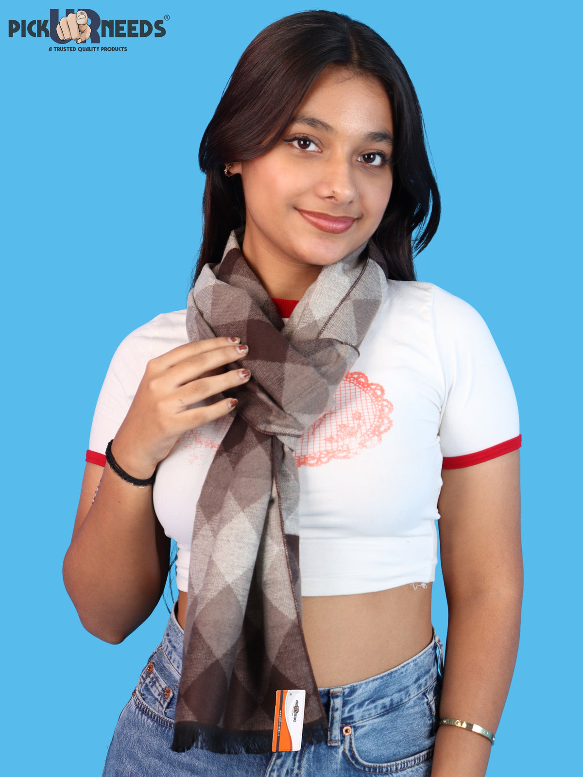 Pick Ur Needs Women & Girls Soft Woolen Checkered Muffler Warm Winter Neck Scarf with Stylish Checked Pattern