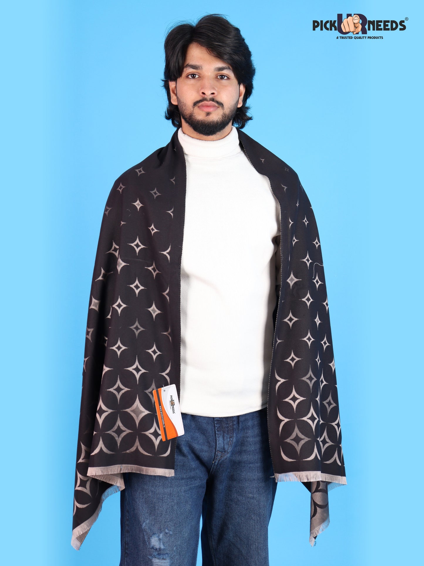 Pick Ur Needs Mens 2-in-1 Reversible Shawl Stylish Printed Winter Shawl for Boys Soft Warm Woolen Stole Premium Large Winter Wrap