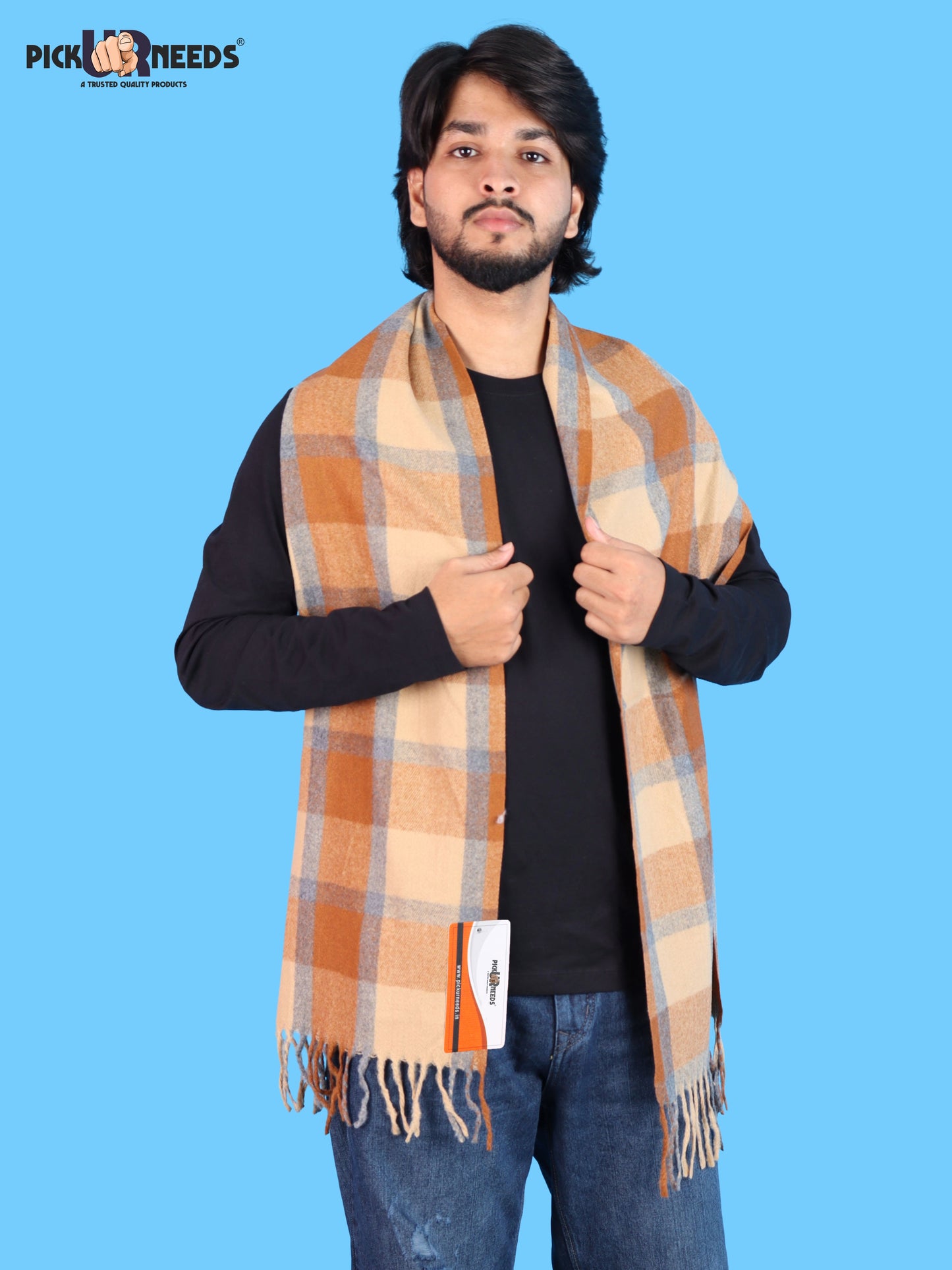 Pick Ur Needs Men’s Winter Muffler Shawl Soft Warm Checkered Scarf with Fringes  Stylish Neck Wrap for Men & Boys  Winter Wear Accessory