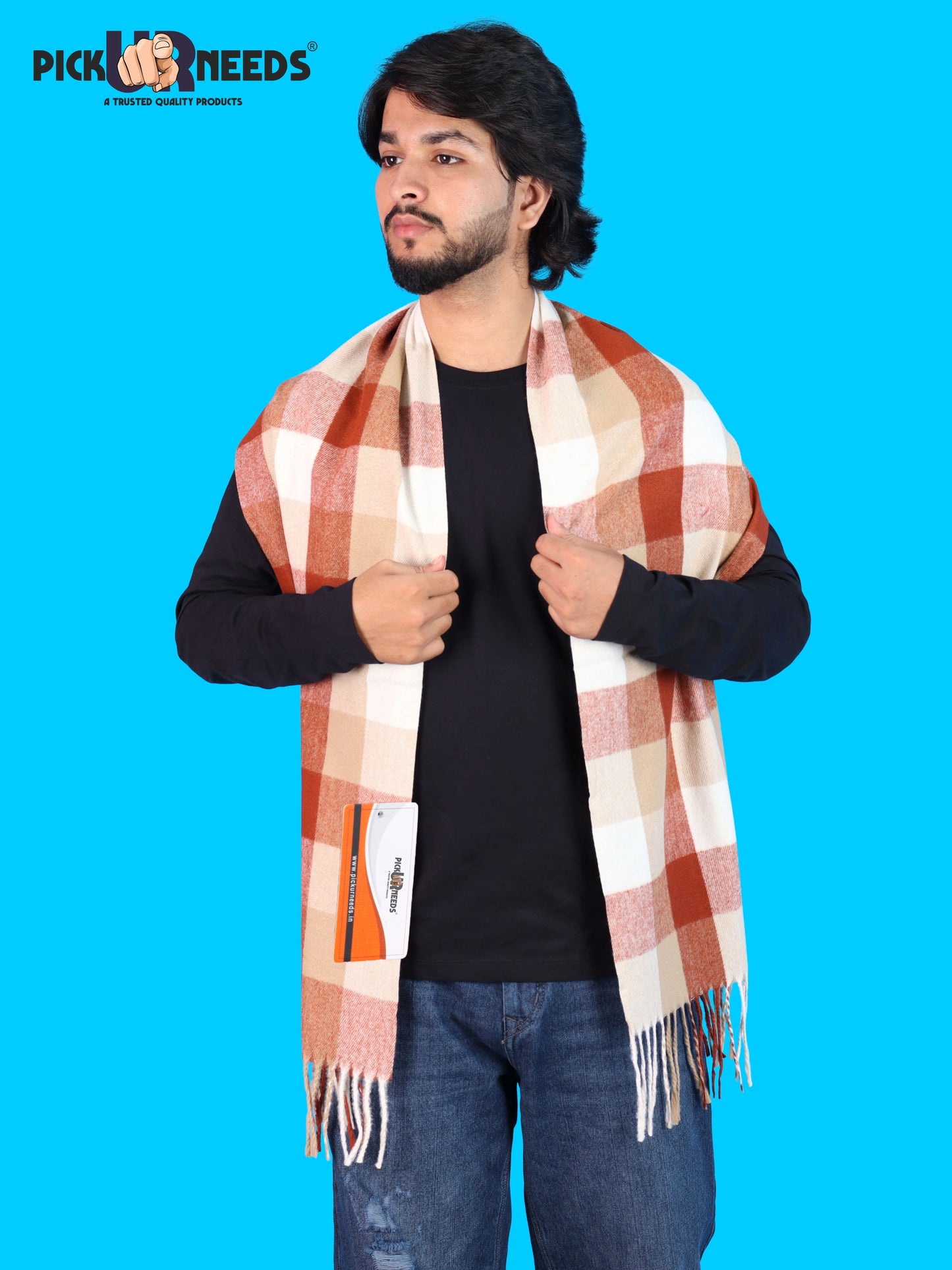 Pick Ur Needs Men’s Winter Muffler Shawl Soft Warm Checkered Scarf with Fringes  Stylish Neck Wrap for Men & Boys  Winter Wear Accessory
