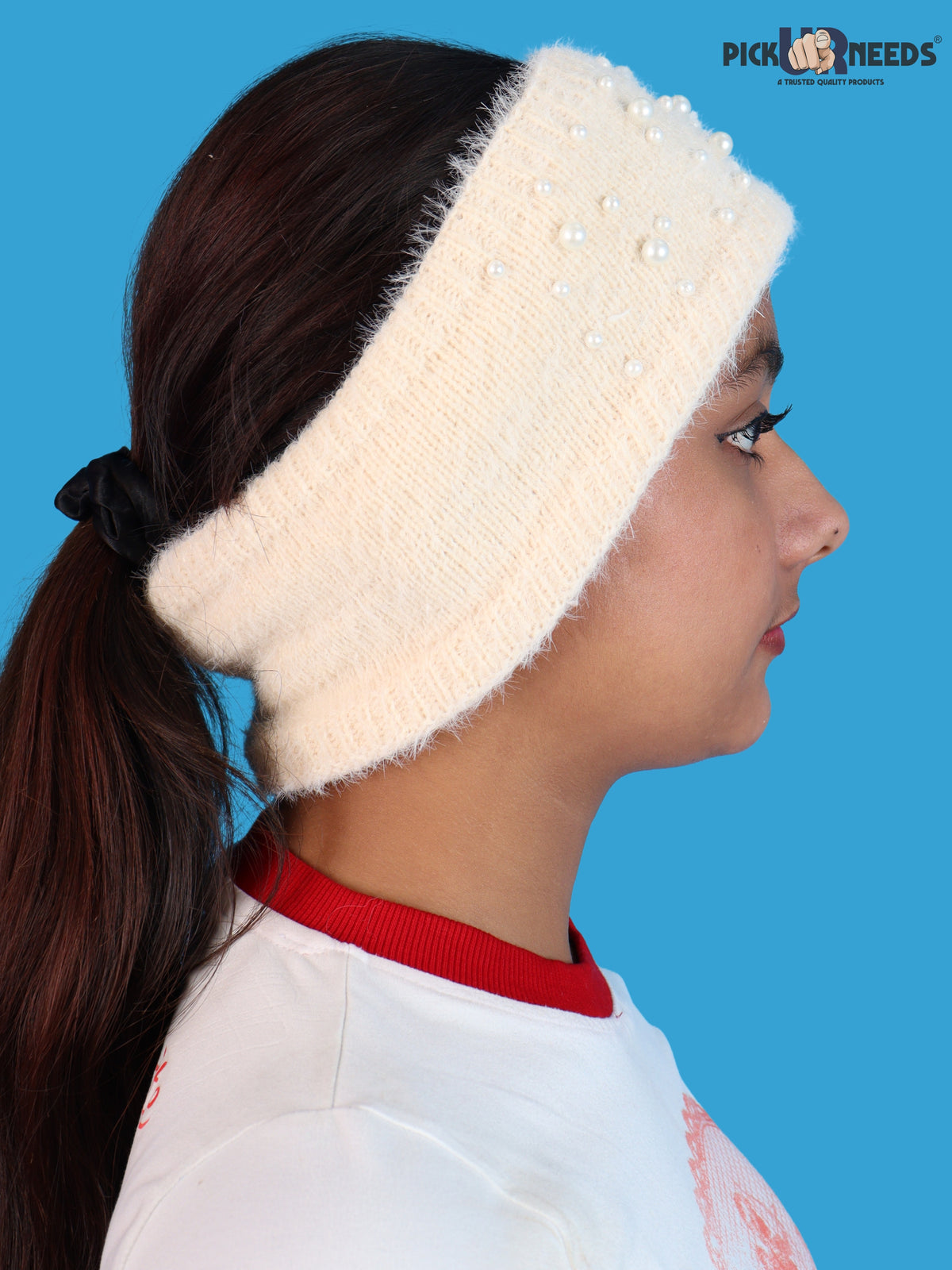 Pick Ur Needs Womens & Girls Soft Woolen Headband with Elegant Pearl Design Warm Stretchable Winter Ear Warmer Kanpatti.