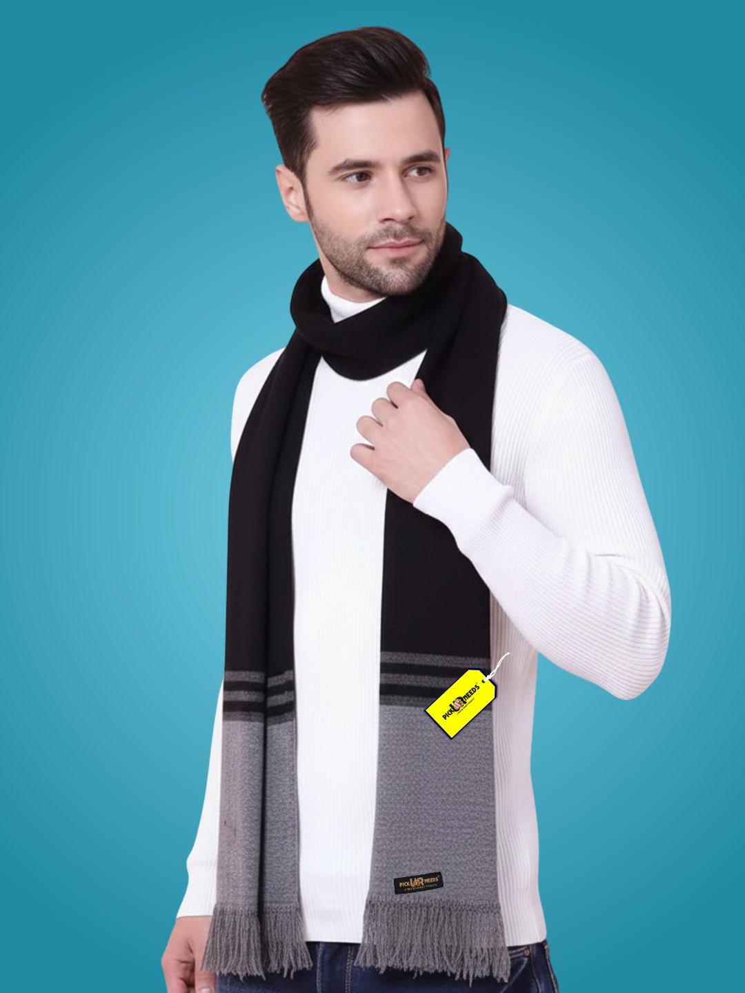 Pick Ur Needs Men's Stylish Striped Knitted Winter Scarf | Soft, Warm & Breathable Muffler for Casual & Formal Wear