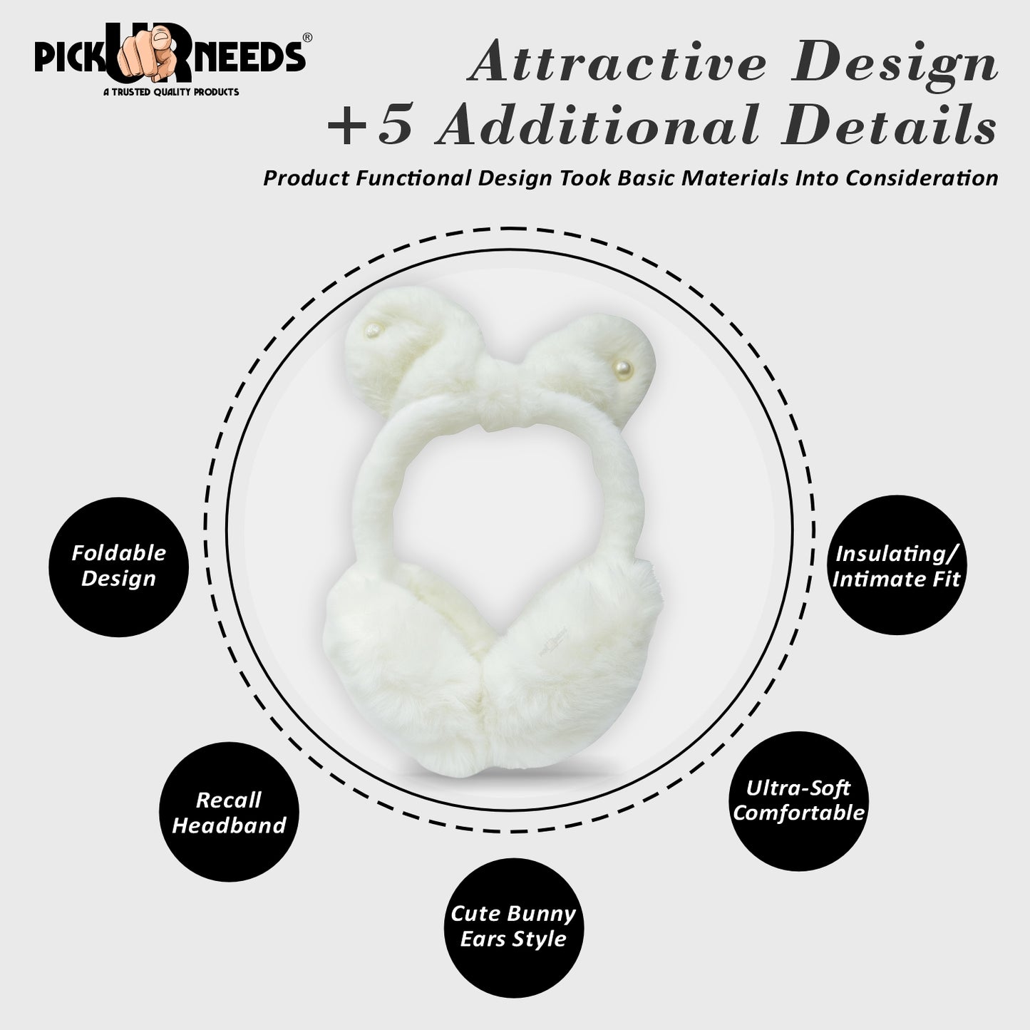 Pick Ur Needs Plush Earmuffs for Women & Girls with Stone Detail – Foldable Ultra-Soft Ear Warmers, Lightweight Winter Ear Muffs, Warm & Comfortable Cold Weather Accessory