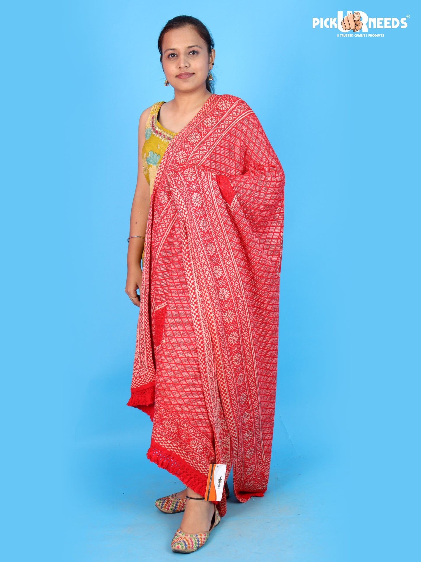 Pick Ur Needs Women & Girls Designer Shawl Stole with Elegant Woven Floral & Geometric Pattern, Soft Warm Winter Wrap with Fringed Border, Stylish Shoulder Scarf for Ladies