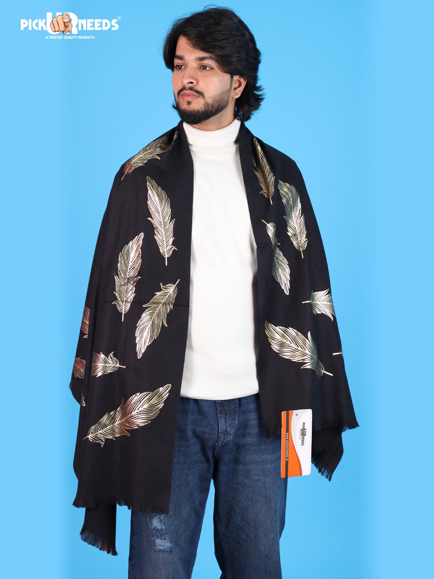 Pick Ur Needs Winter Shawl, Scarf, Stole & Muffler with Elegant Feather Print Soft Lightweight Winter Wrap for Men Stylish Scarf Stole for Kurta, Shirt For Boys