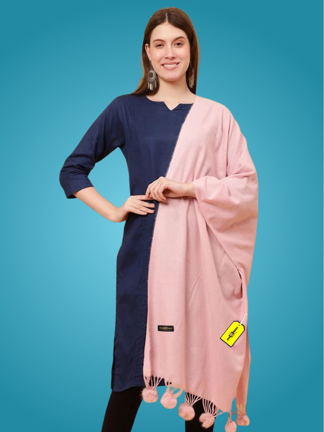 Pick Ur Needs Premium Women’s Wool Blend Scarf Soft Woolen Shawl Winter Stole with Tassels & Pom Poms