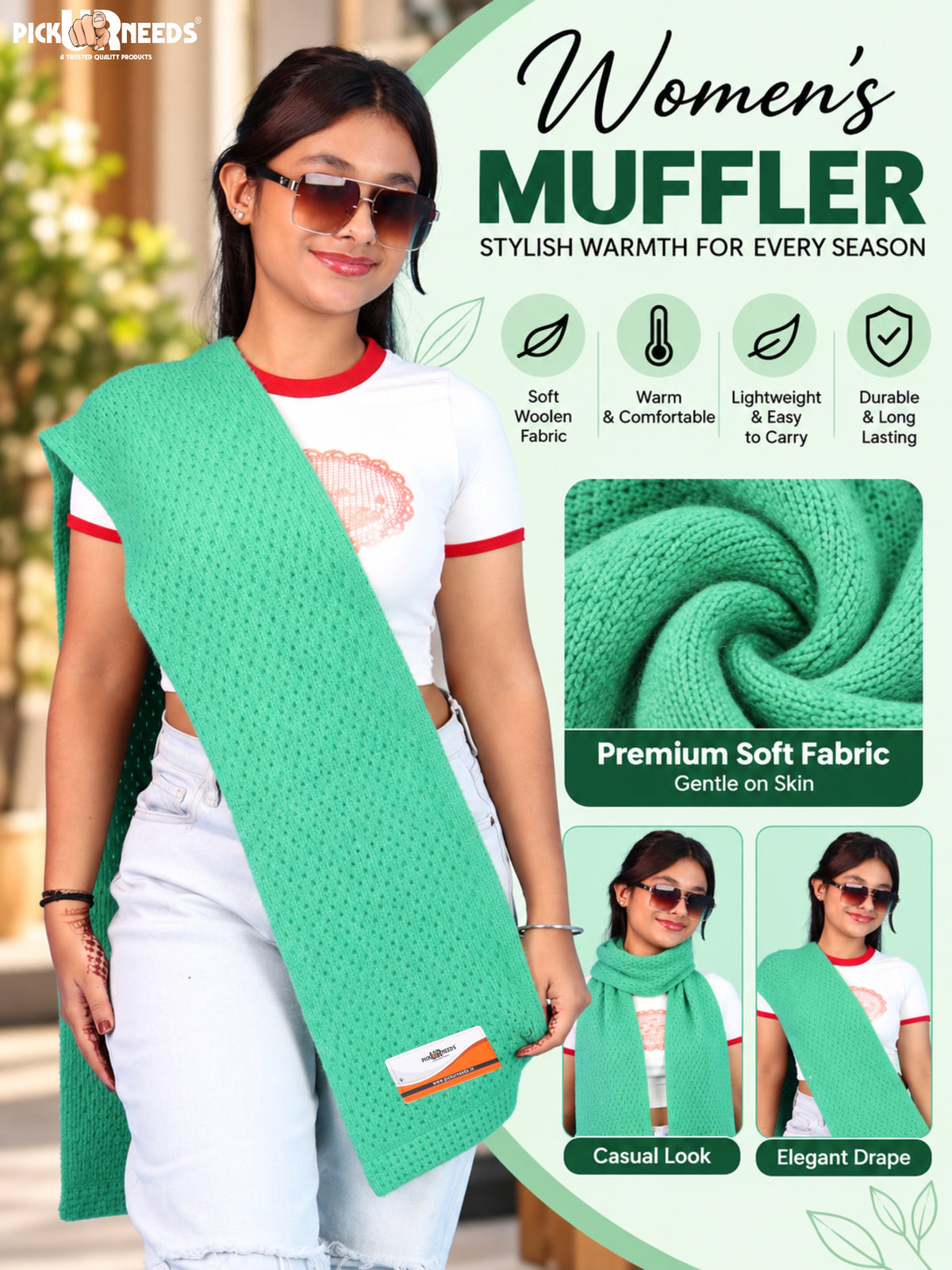 Pick Ur Needs Womens Soft Muffler Scarf, Lightweight Knitted Winter Stole, Warm & Cozy Long Neck Wrap for Women & Girls