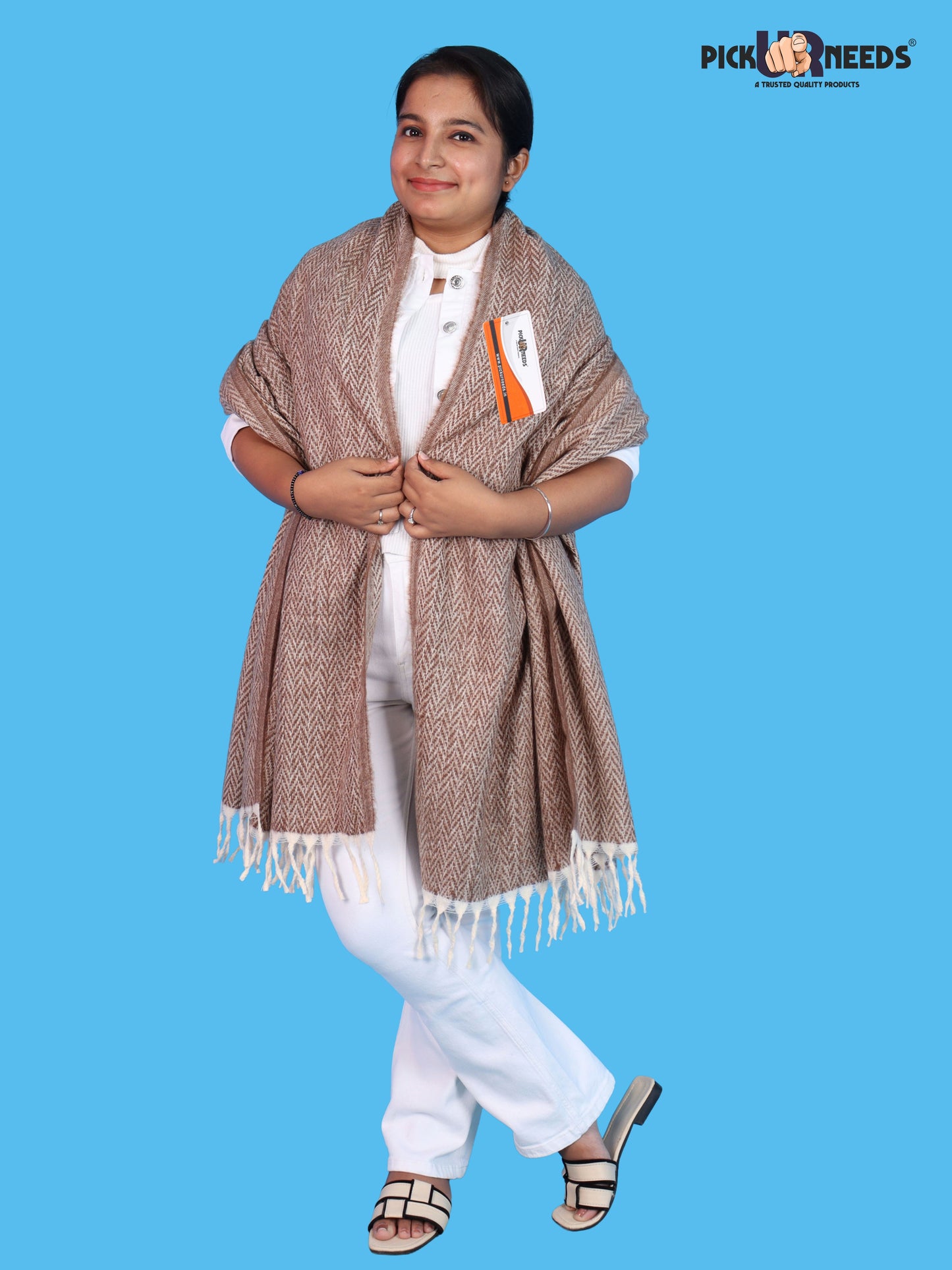 Pick Ur Needs Women’s Winter Muffler Shawl Soft & Warm Knitted Herringbone Wrap with Elegant Fringe Stole For Girls