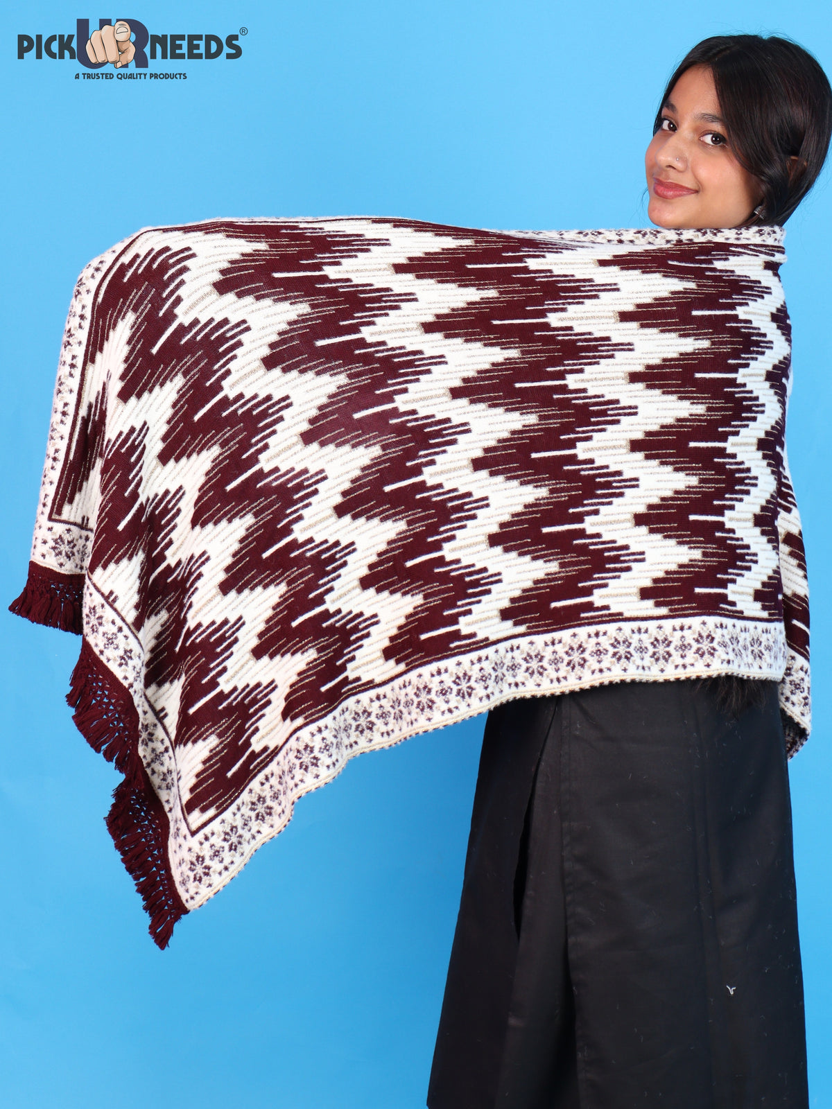 Pick Ur Needs Premium Wool Shawl For Womens & Girls Winter Muffler Soft Knitted Designer Wrap Warm Stole