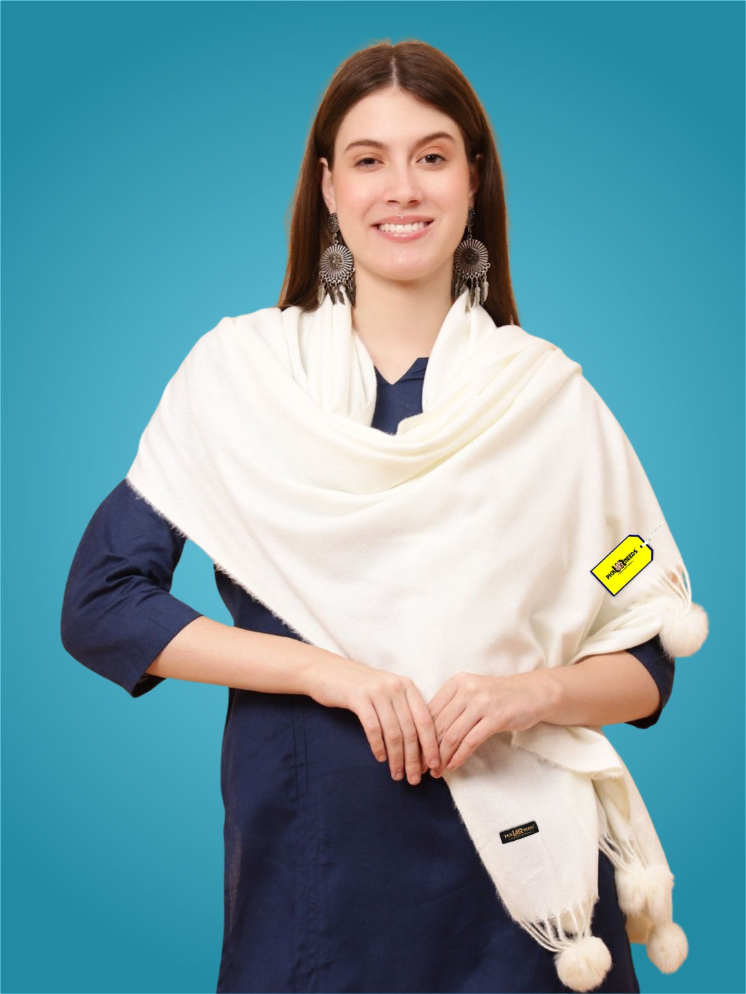 Pick Ur Needs Premium Women’s Wool Blend Scarf Soft Woolen Shawl Winter Stole with Tassels & Pom Poms