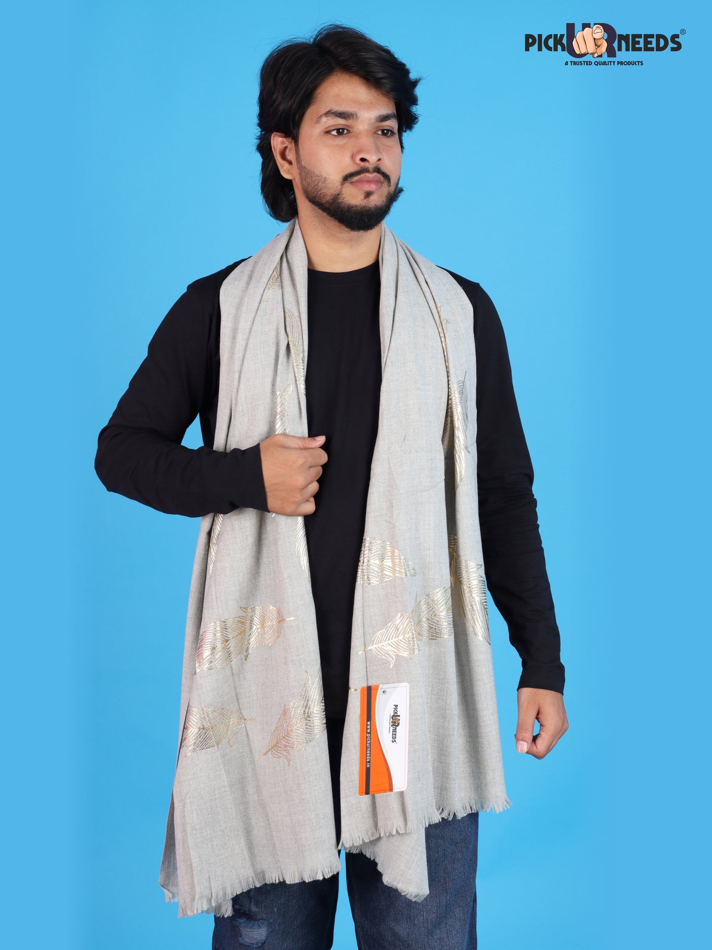 Pick Ur Needs Winter Shawl, Scarf, Stole & Muffler with Elegant Feather Print Soft Lightweight Winter Wrap for Men Stylish Scarf Stole for Kurta, Shirt For Boys