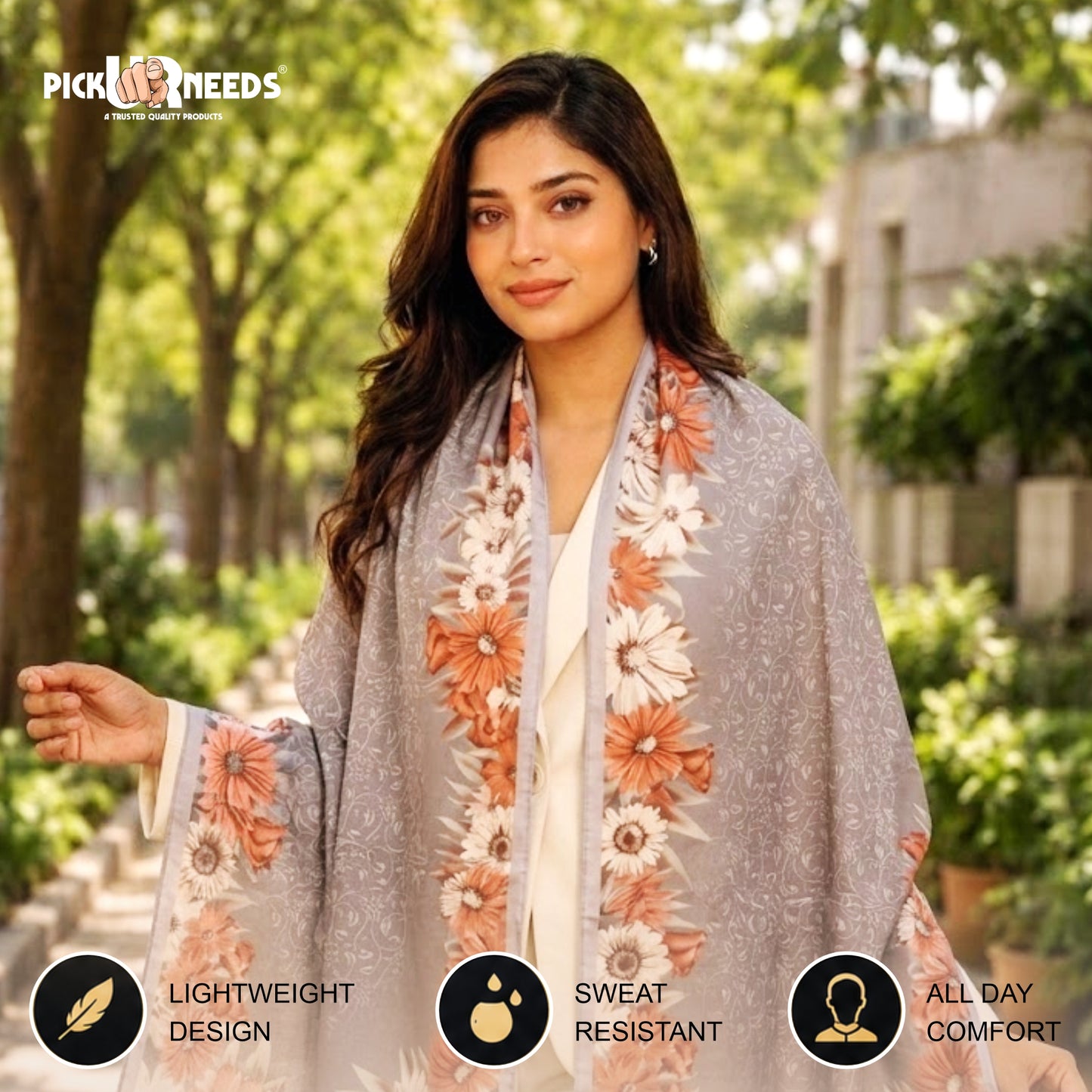 Pick Ur Needs Premium Summer Satin Silk Floral Printed Scarf for Womens & Girls Neck, Head, Shoulder Wrap Stole