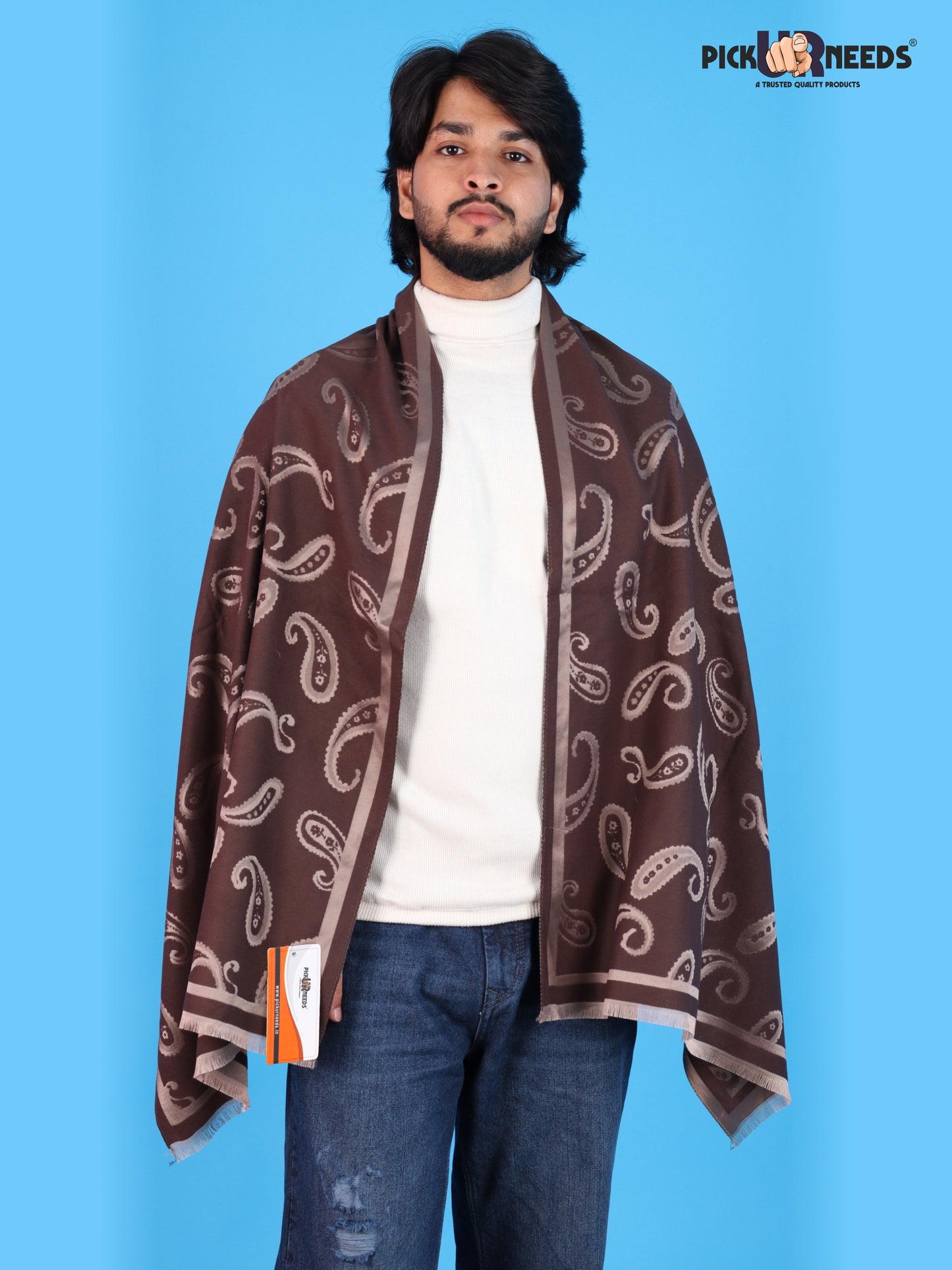 Pick Ur Needs Mens 2-in-1 Shawl & Stole, Elegant Paisley Print Winter Wrap, Lightweight Warm Shoulder Scarf for Boys, Stylish Reversible-Style
