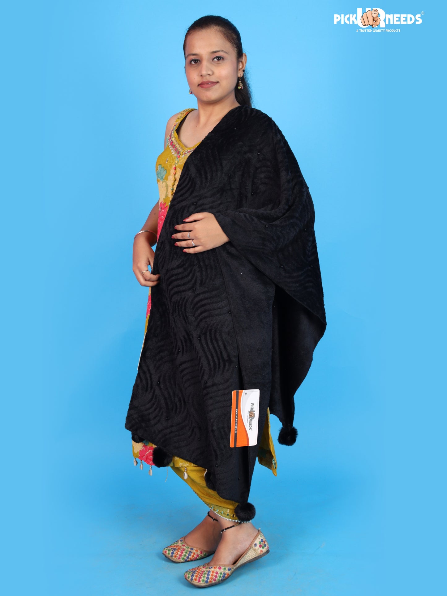 Pick Ur Needs Women’s Winter Shawl with Stylish Textured Pattern & Pom Pom Tassels Soft Warm Elegant Party, Casual & Daily Wear Girls Stole