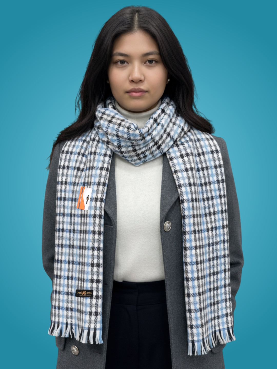 Pick Ur Needs Cashmere Premium Checkered Scarf for Women Soft Winter Muffler with Fringe