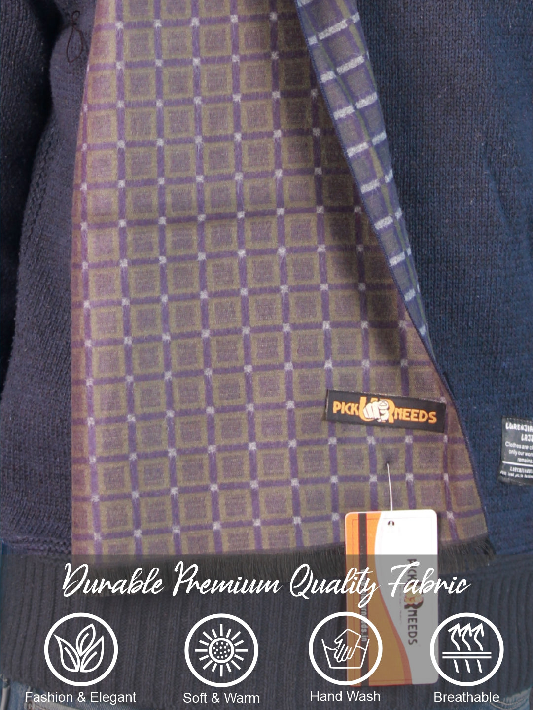 Pick Ur Needs Wool Blend Muffler for Men Soft Winter Scarf with Elegant Checks All-Day Comfort