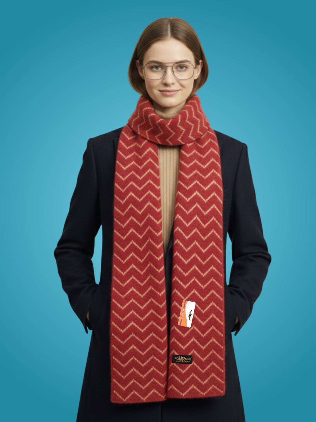 Pick Ur Needs Premium Woolen Winter Muffler with Gold Zigzag Pattern | Soft, Warm & Stylish Scarf for Women