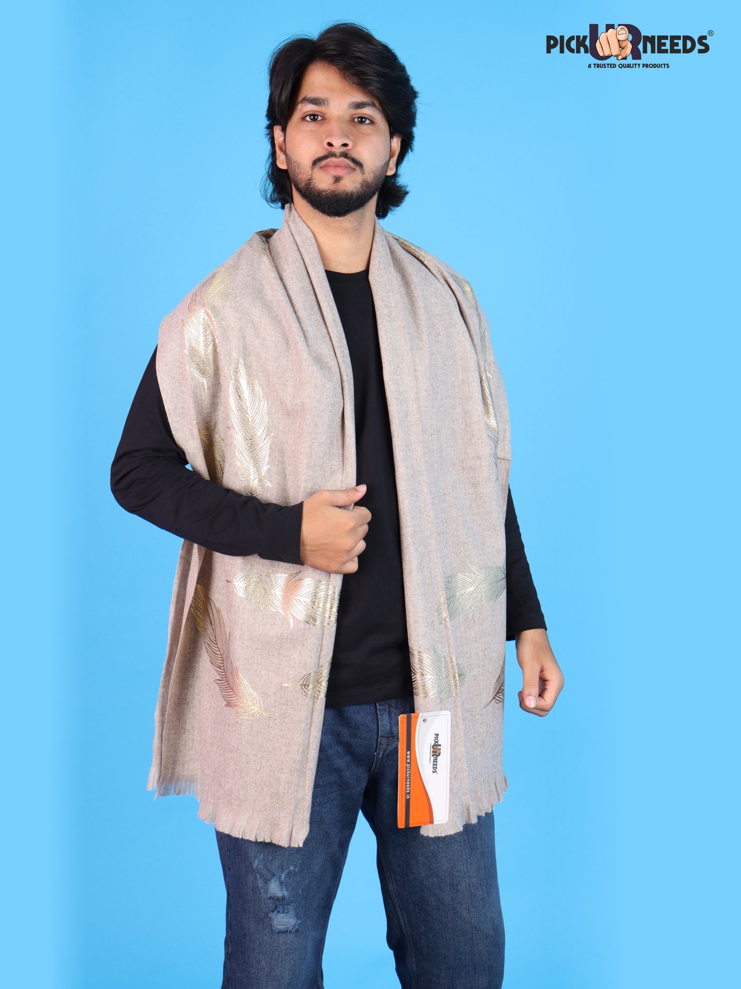 Pick Ur Needs Winter Shawl, Scarf, Stole & Muffler with Elegant Feather Print Soft Lightweight Winter Wrap for Men Stylish Scarf Stole for Kurta, Shirt For Boys