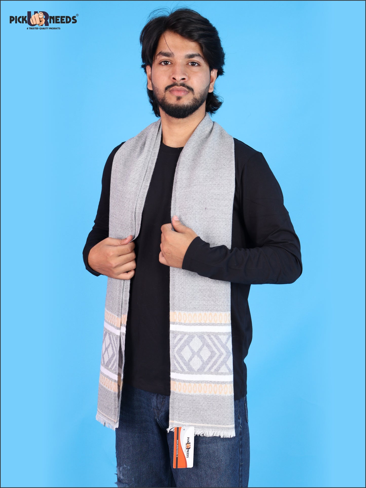 Pick Ur Needs Kullu Muffler for Men & Boys Traditional Woolen Winter Scarf with Elegant Woven Pattern & Fringed Ends Soft Warm Stole for Men