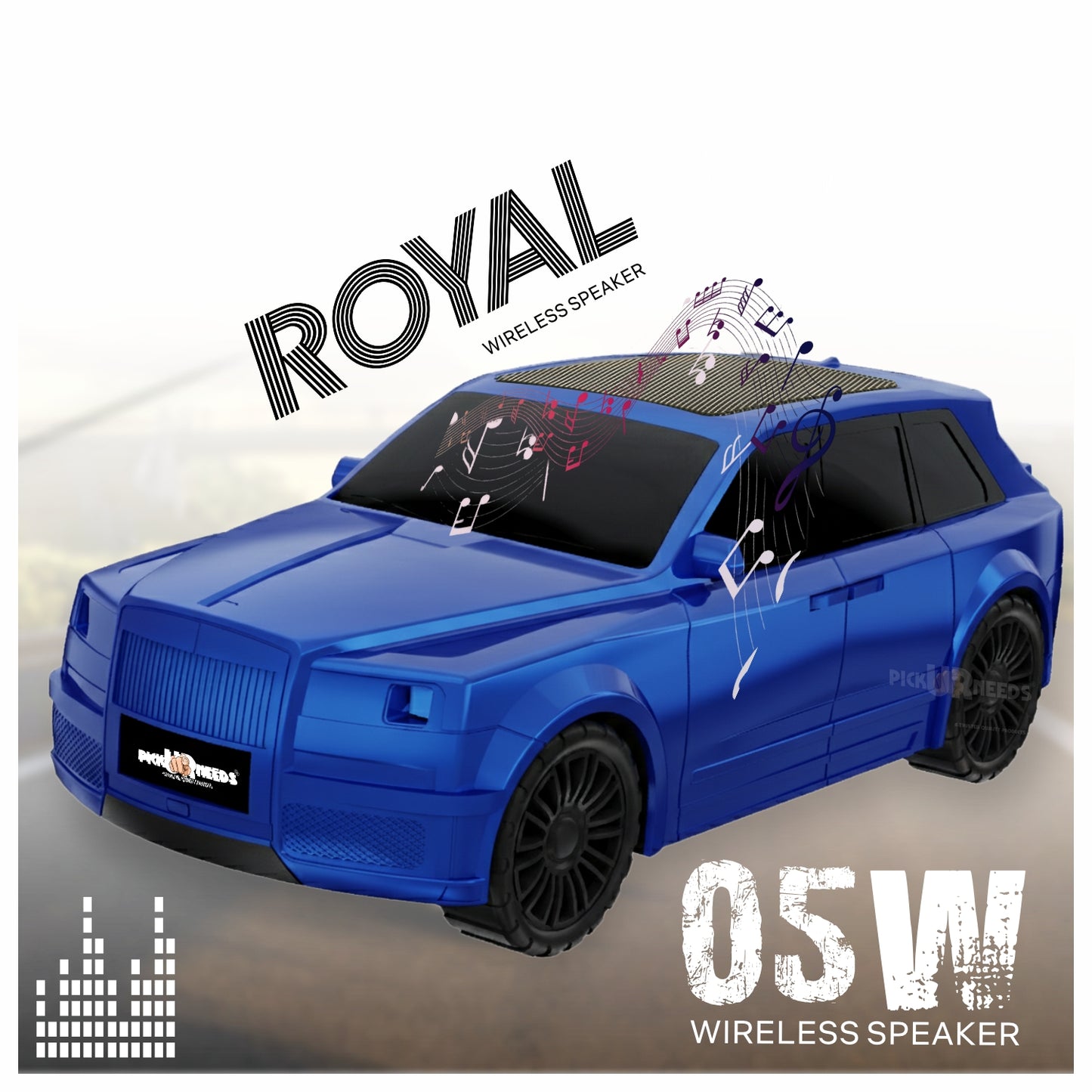 Pick Ur Needs Royal Car Shape Wireless Bluetooth Speaker 5W Powerful Deep Bass Sound, LED Headlights, Stylish Car Design 1200mAh Battery